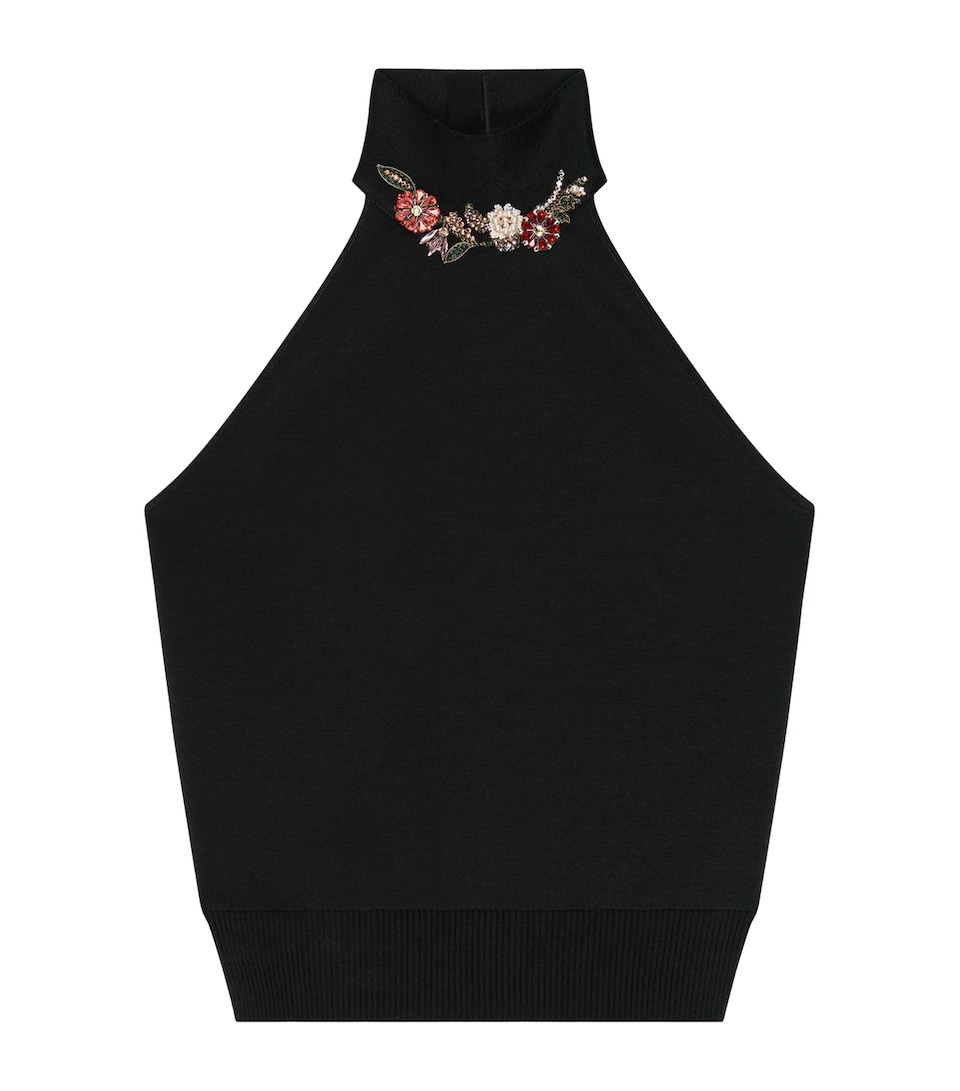 Viscose-Knit Embellished Halter Top