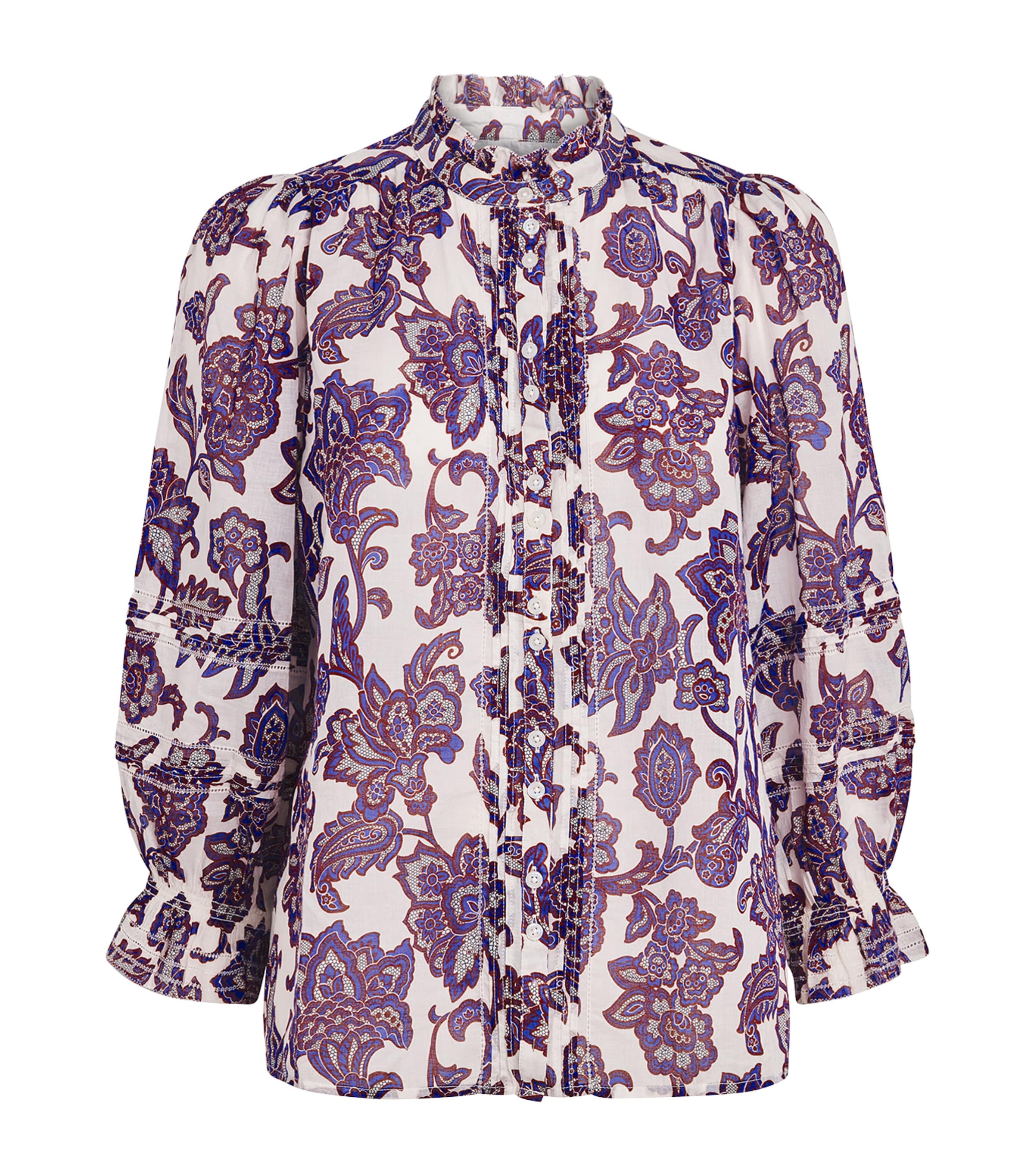 ME+EM Womens Cotton Floral Print Blouse Light Cream Multi