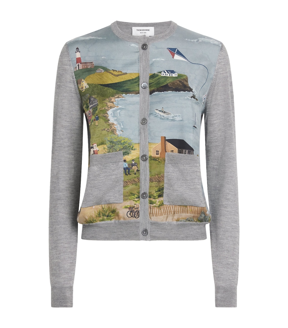Thom Browne Womens Cashmere-Silk-Blend Nantucket Cardigan Lt Grey