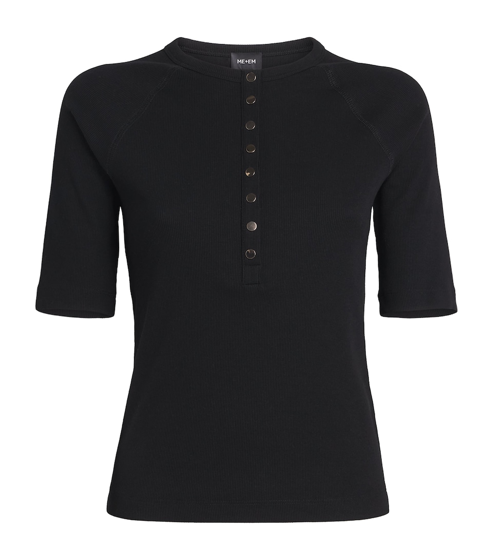 ME+EM Womens Stretch-Organic Cotton Slim Henley Top Black