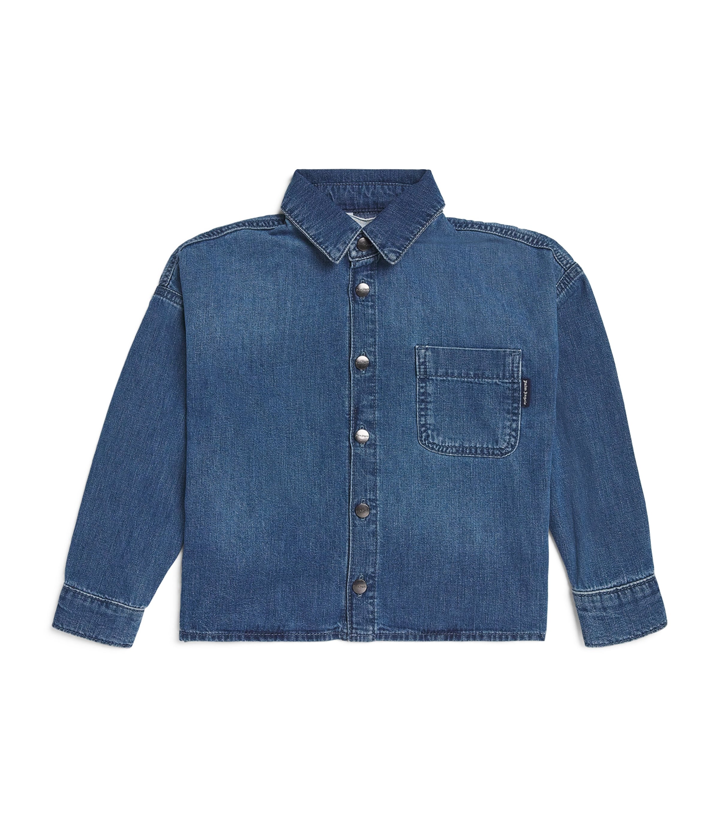 Palm Angels Kids Cotton Chambray Overshirt (4-12+ Years) Blue