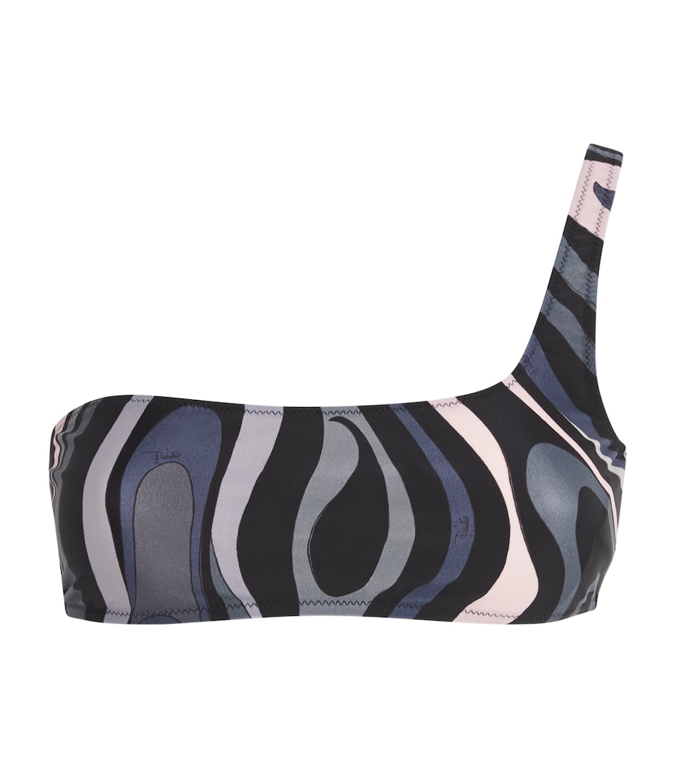 One-Shoulder Marmo Print Bikini Top