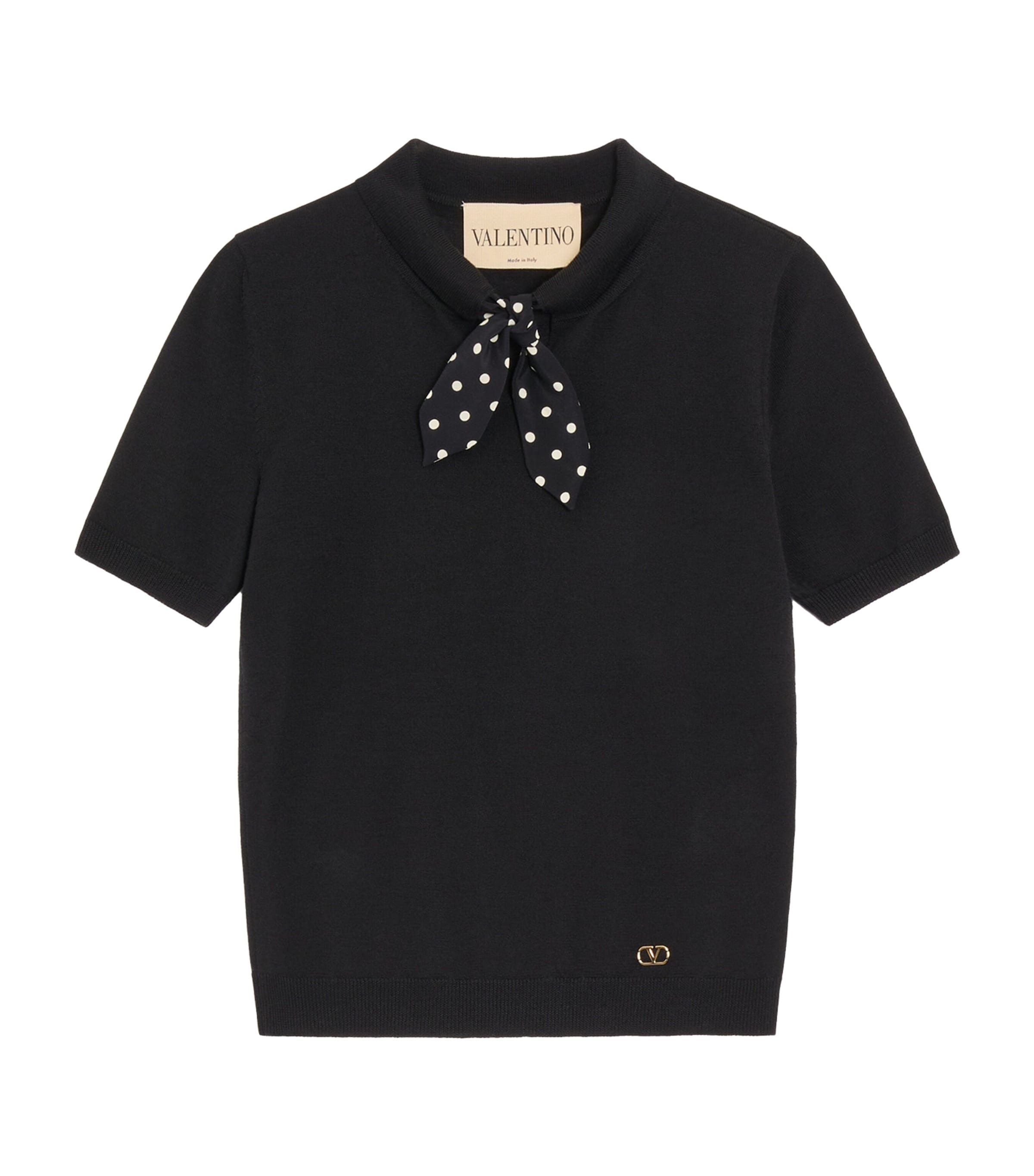 Valentino Womens Virgin Wool-Blend Necktie Slim Polo Sweater