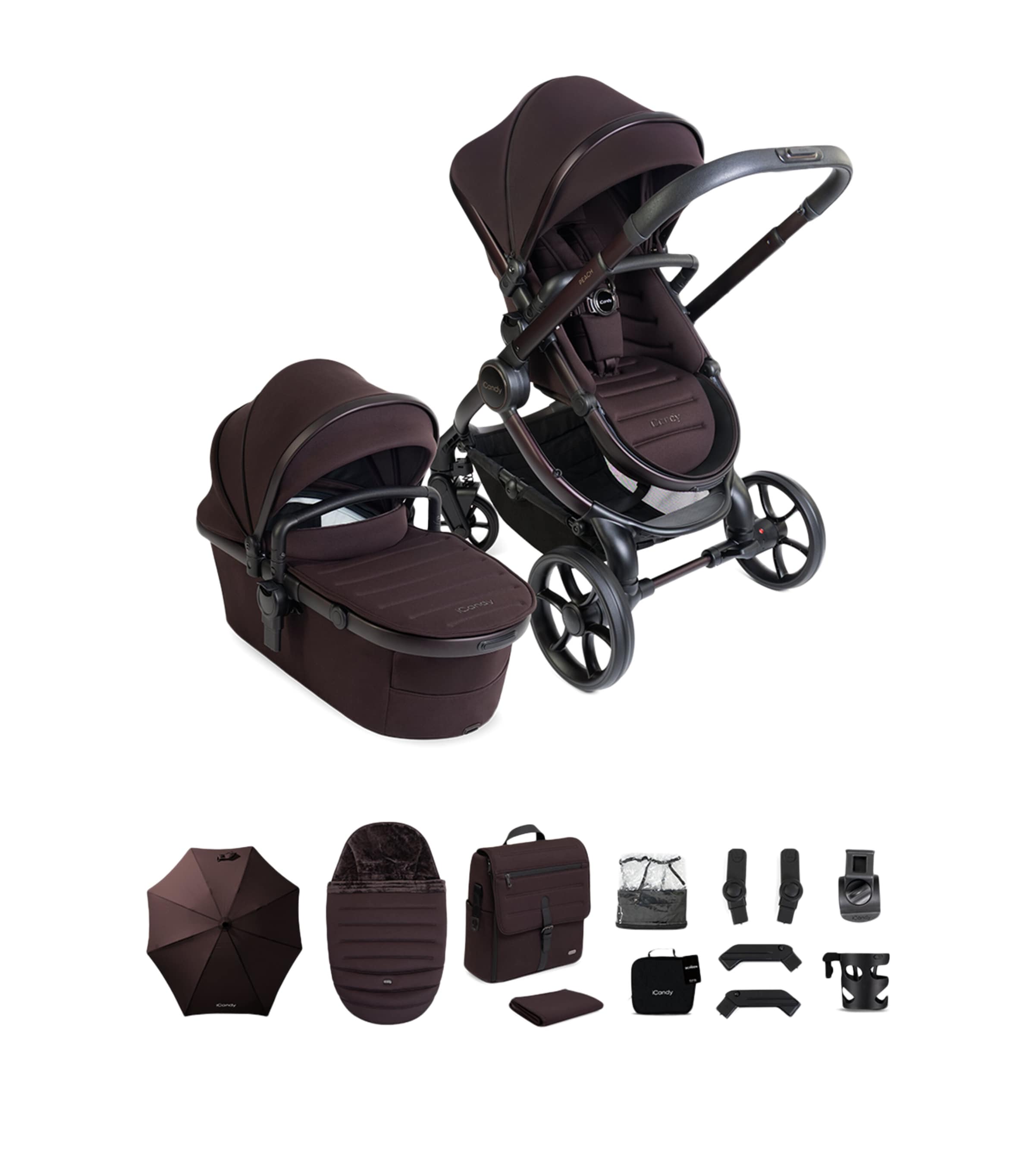 iCandy Peach 8 Double Pushchair and Carrycot Set Pecan