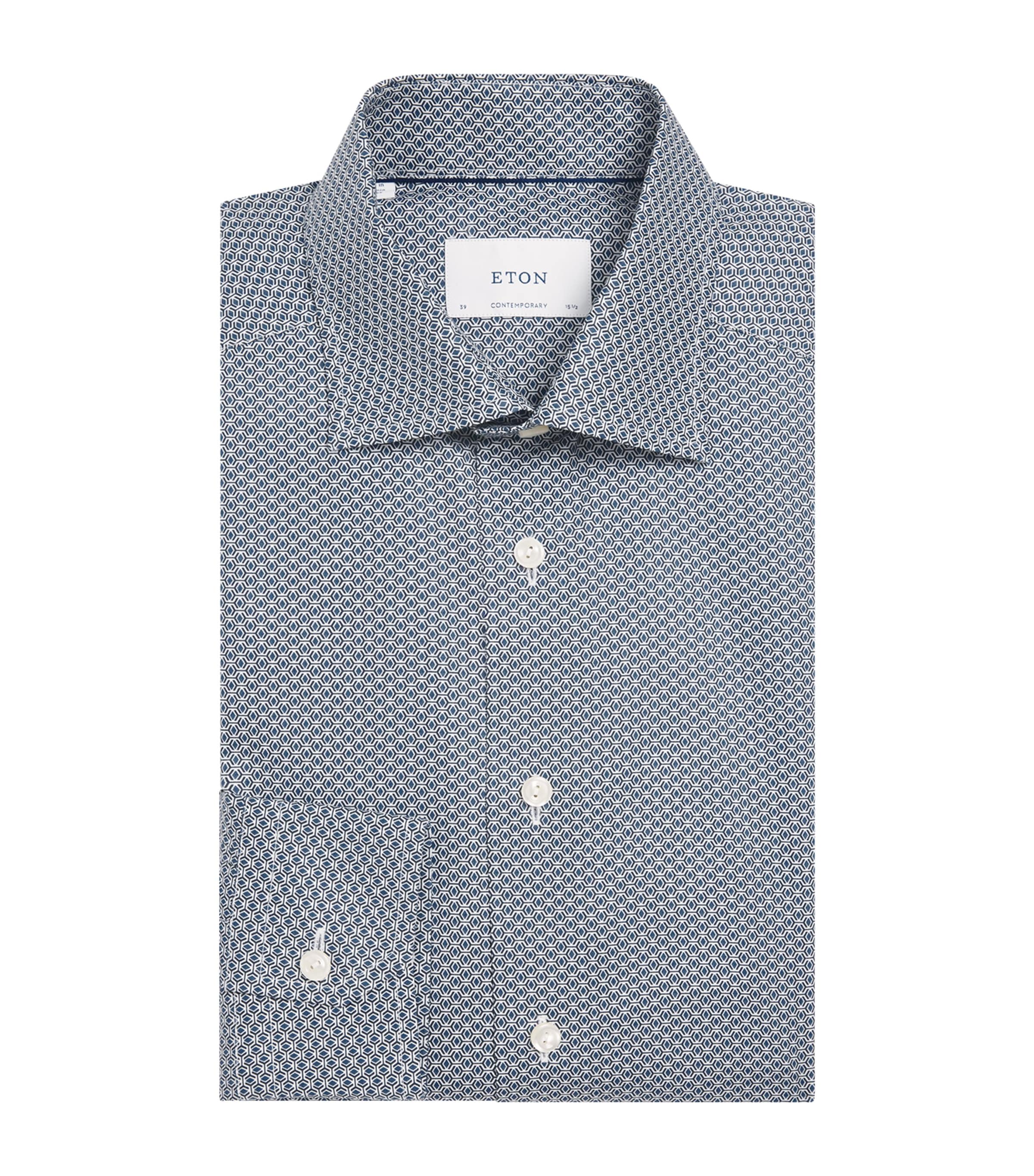 Eton Mens Signature Twill Geometric Shirt Dark Blue