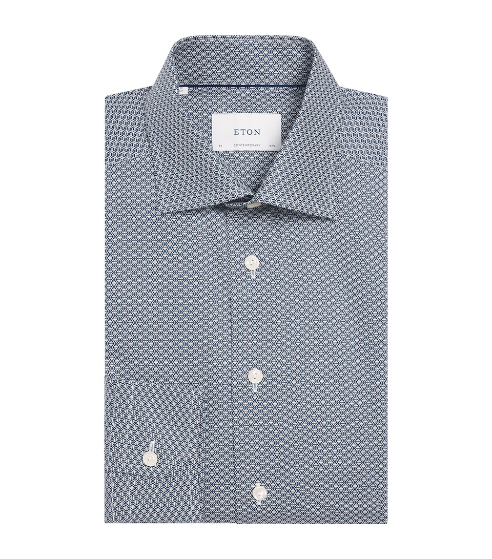 Eton Mens Signature Twill Geometric Shirt Dark Blue