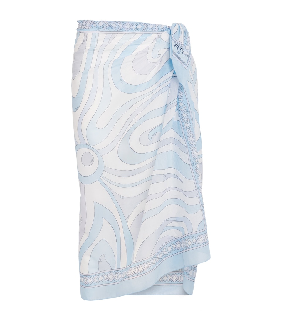 PUCCI Womens Cotton Marmo Print Sarong Light Blue