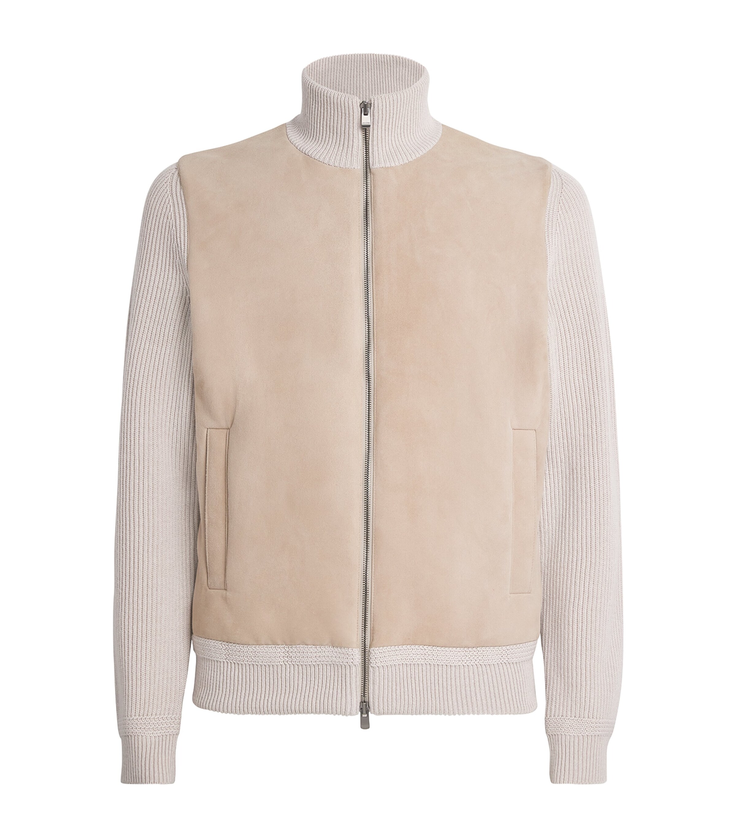 Cashmere Suede-Front Bomber Jacket