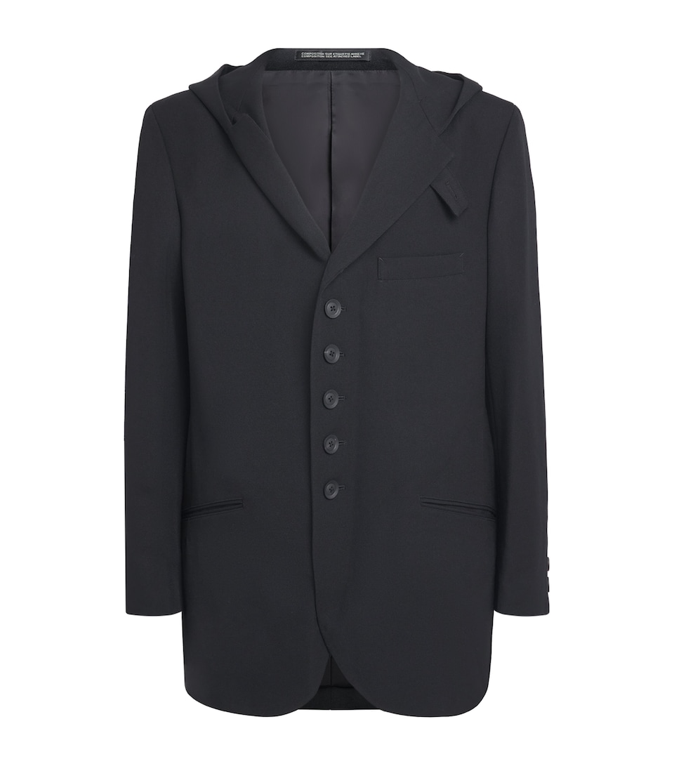 Yohji Yamamoto Mens Wool Hooded Blazer Black