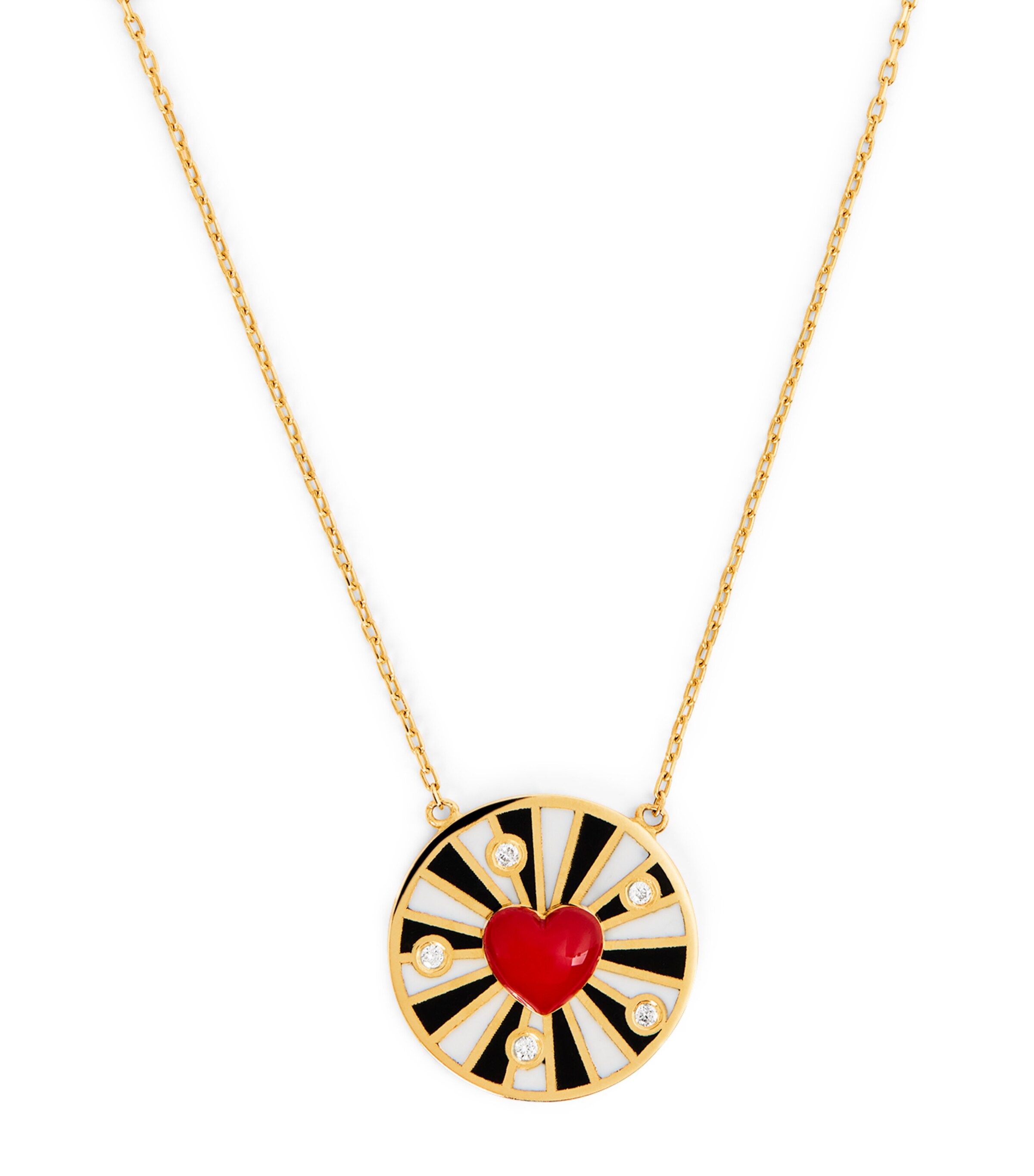 Yellow Gold, Diamond and Enamel Spiral Heart Necklace