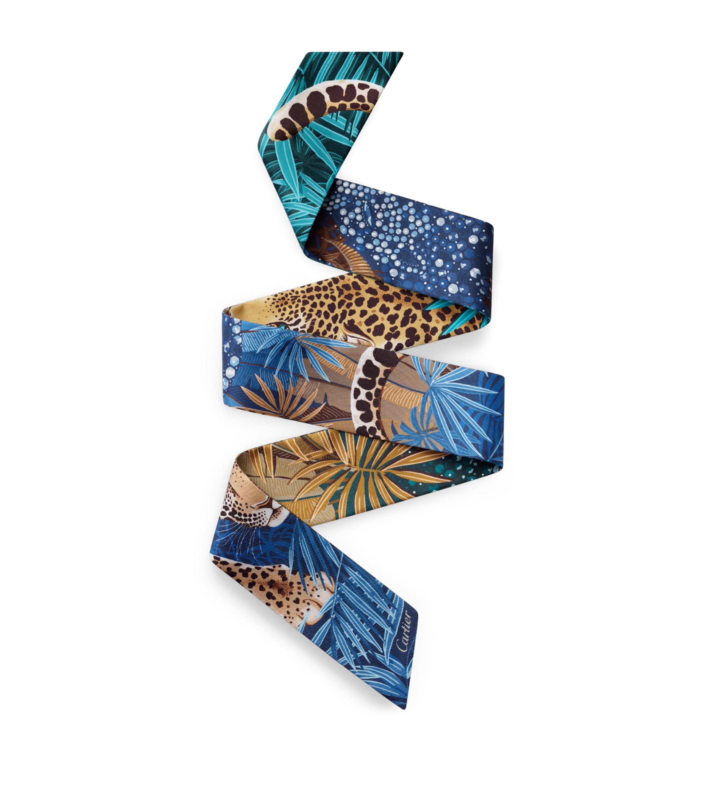 Cartier Silk Blooming Panthère Skinny Scarf Navy Blue