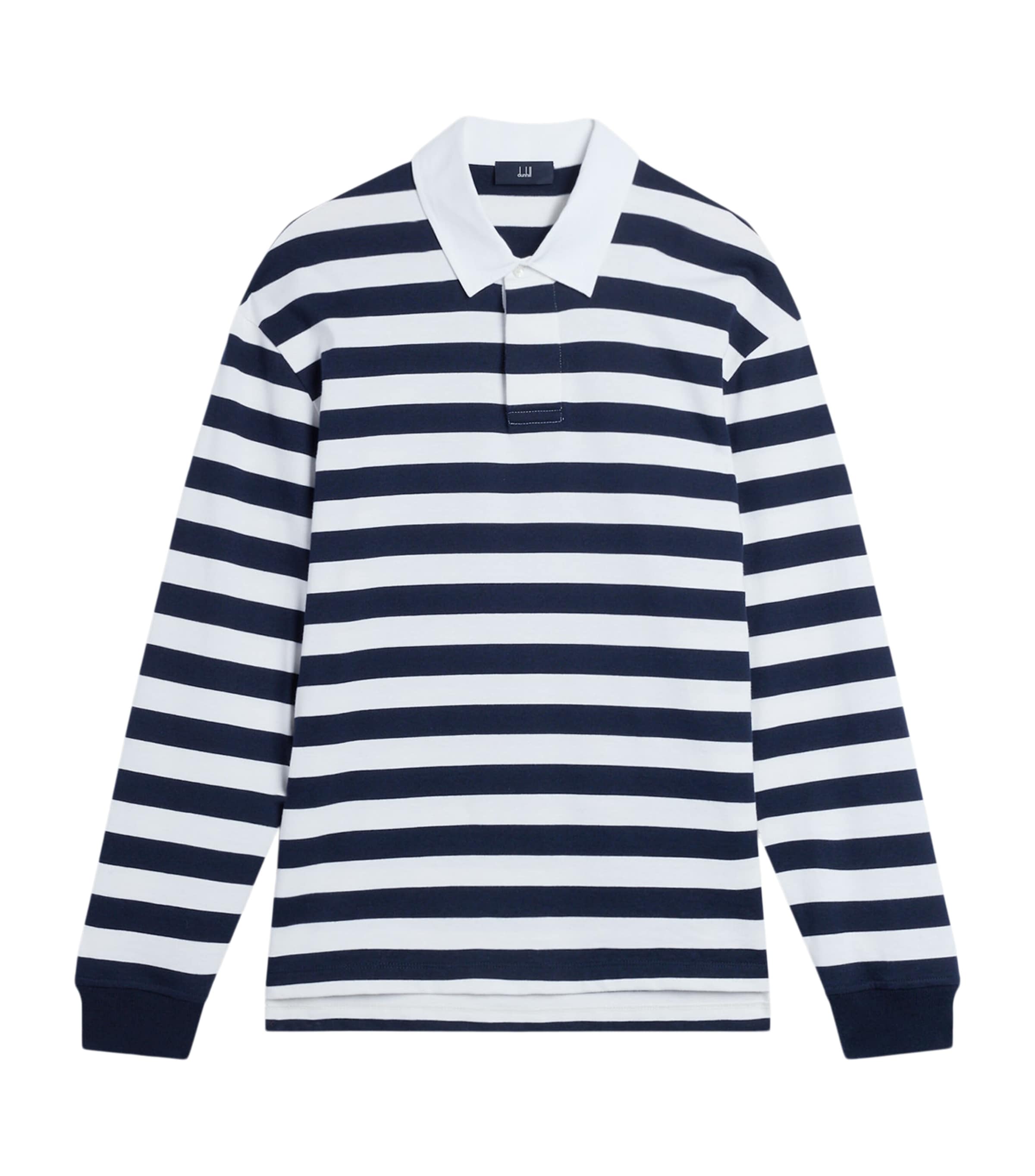 Dunhill Mens Cotton-Cashmere Stripe Polo Shirt Navy