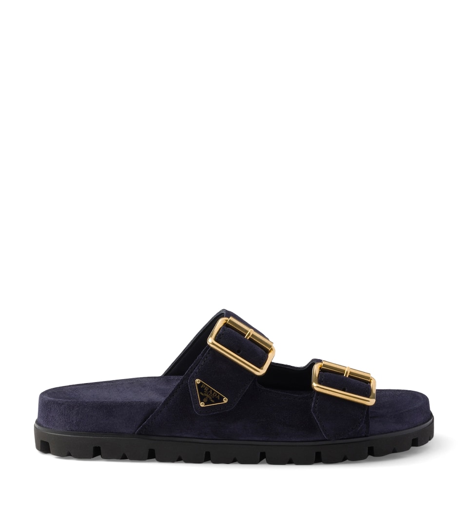 Suede Buckle Slides