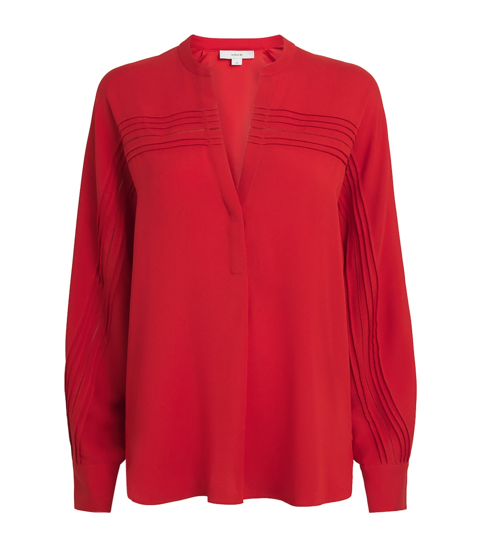 Pintuck Satin Half-Placket Blouse