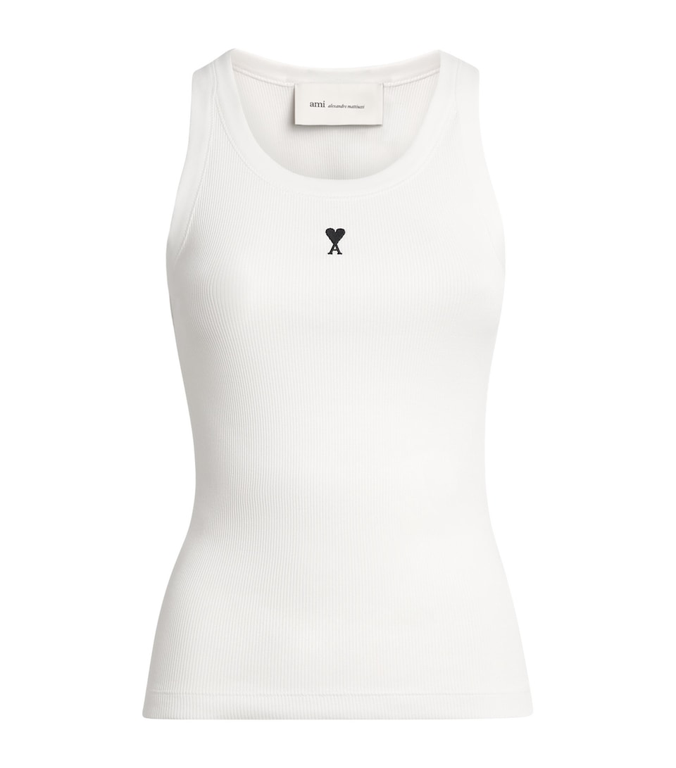 AMI Paris Womens Cotton Ami de Coeur Tank Top Blanc