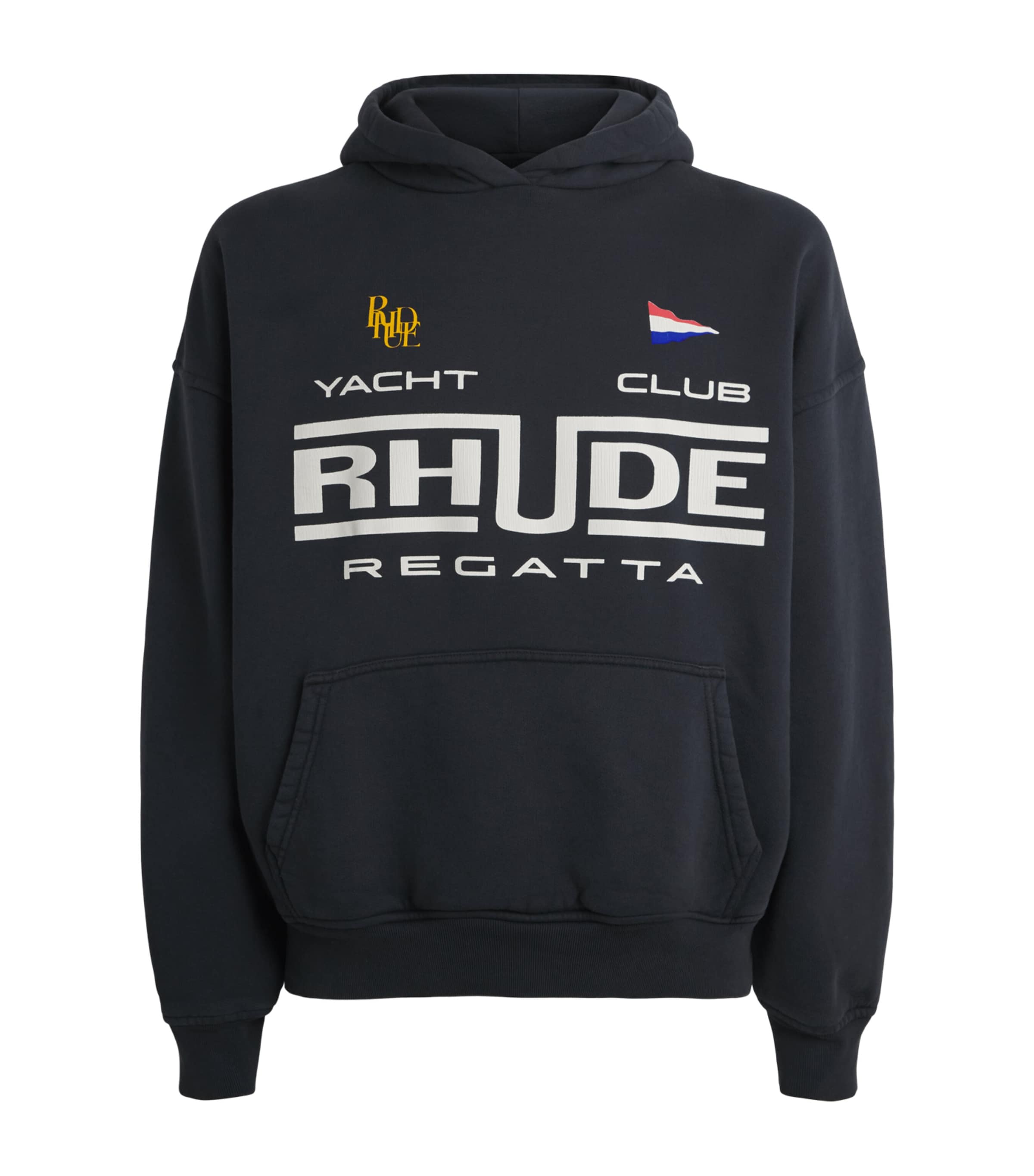 Rhude Mens Cotton Regatta Print Hoodie Black/ White