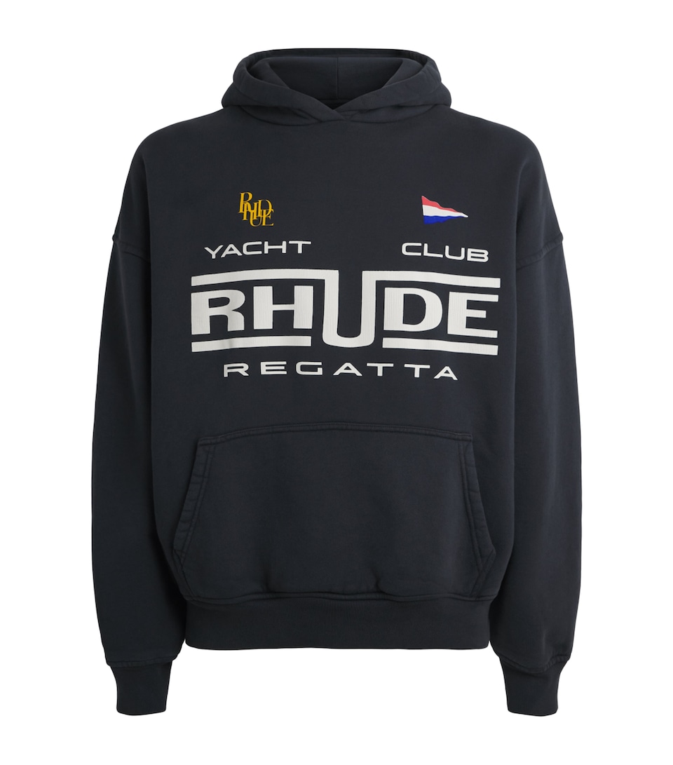 Rhude Mens Cotton Regatta Print Hoodie Black/ White