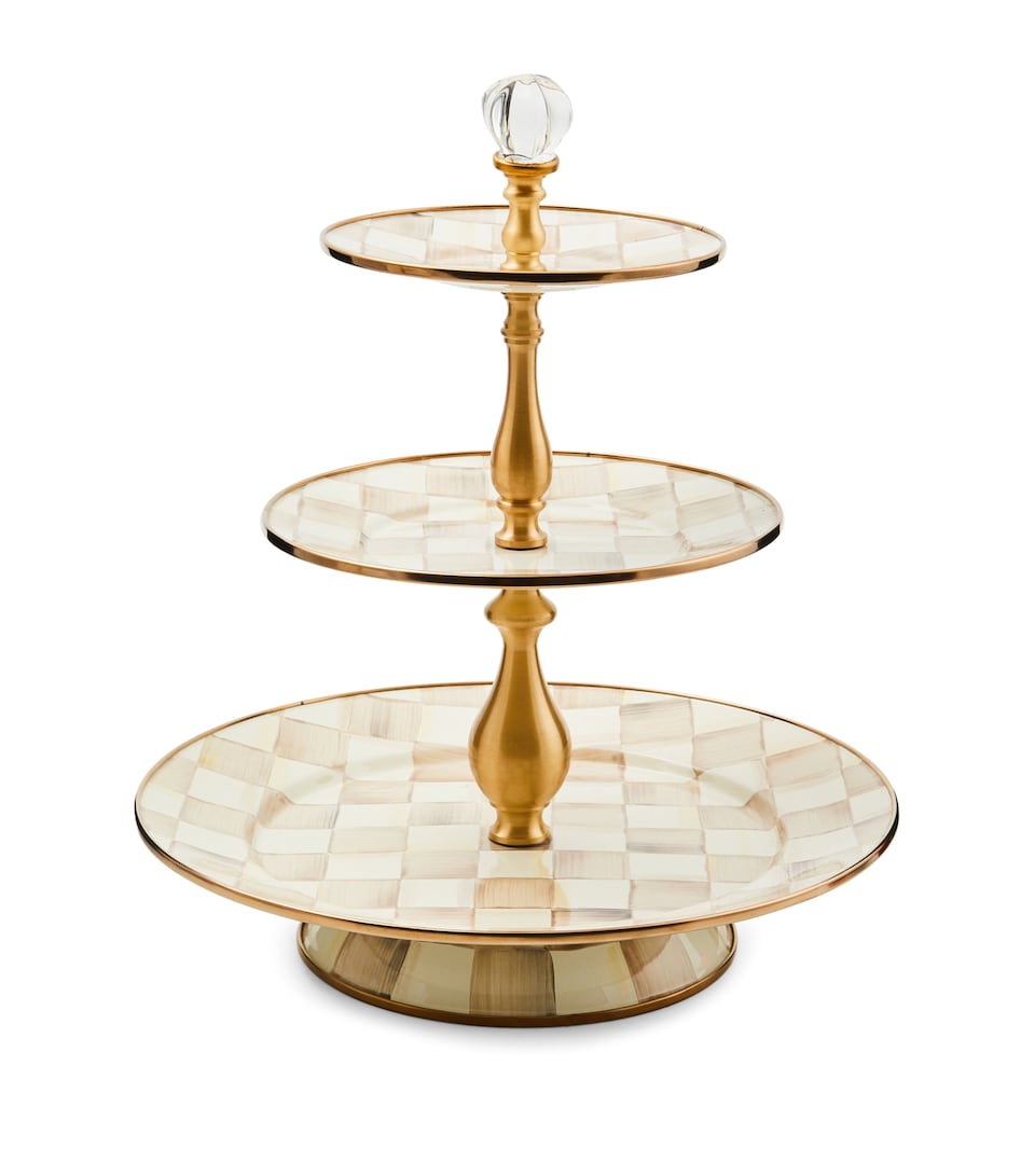 MacKenzie-Childs Mocha Check 3-Tier Cake Stand (35.5cm) Beige