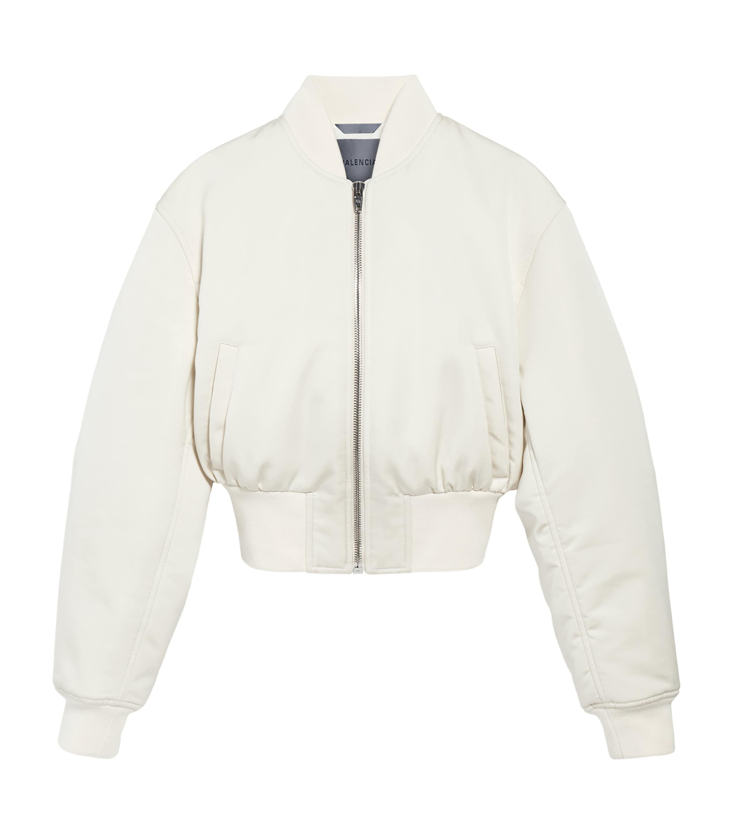 Balenciaga Womens Technical Faille Cropped Bomber Jacket