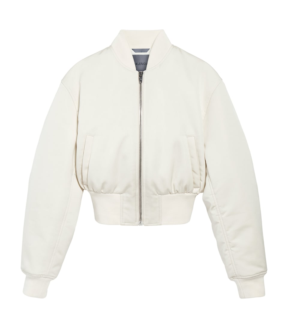 Balenciaga Womens Technical Faille Cropped Bomber Jacket