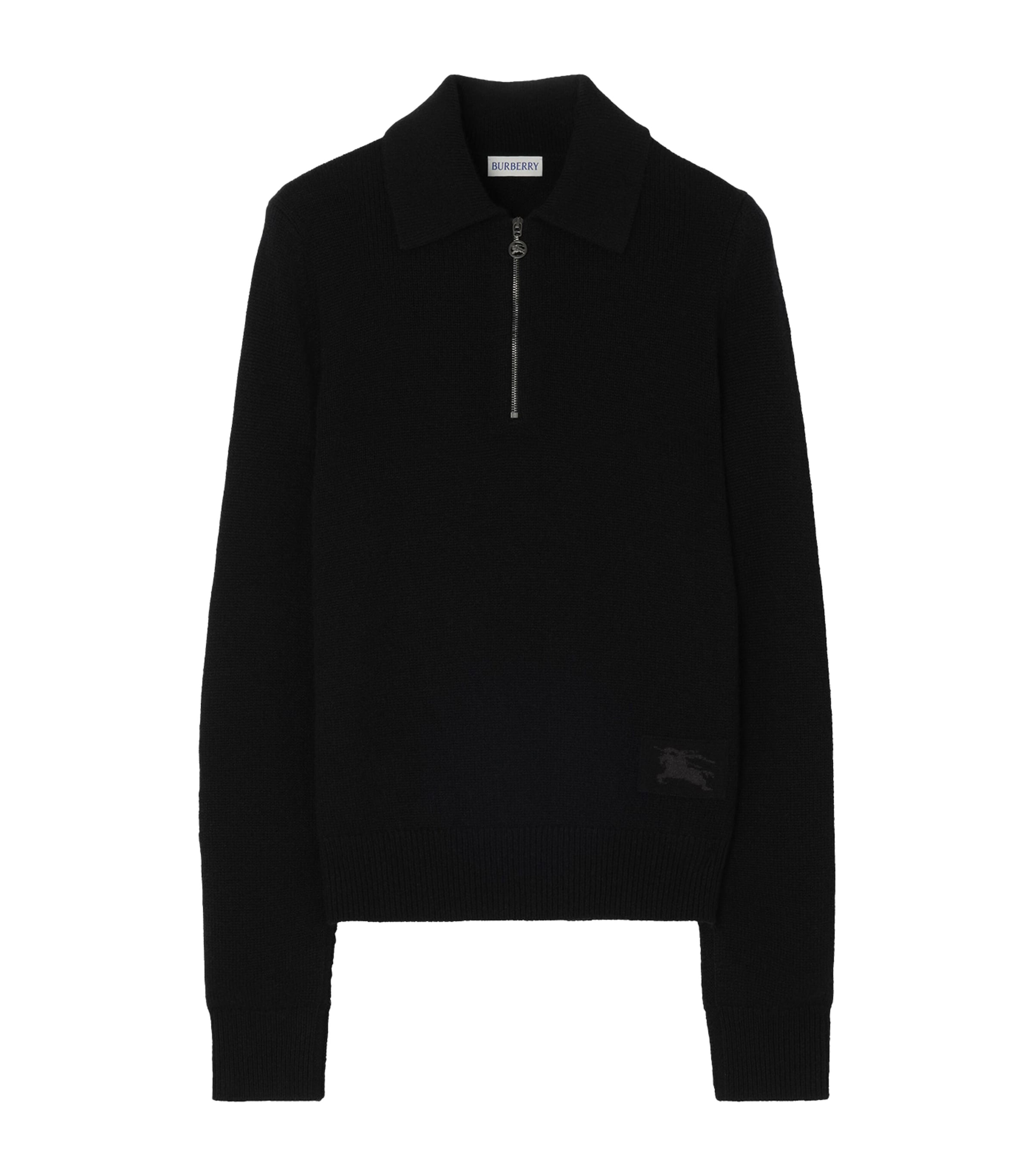 Burberry Womens Cashmere Quarter-Zip Polo Sweater Black