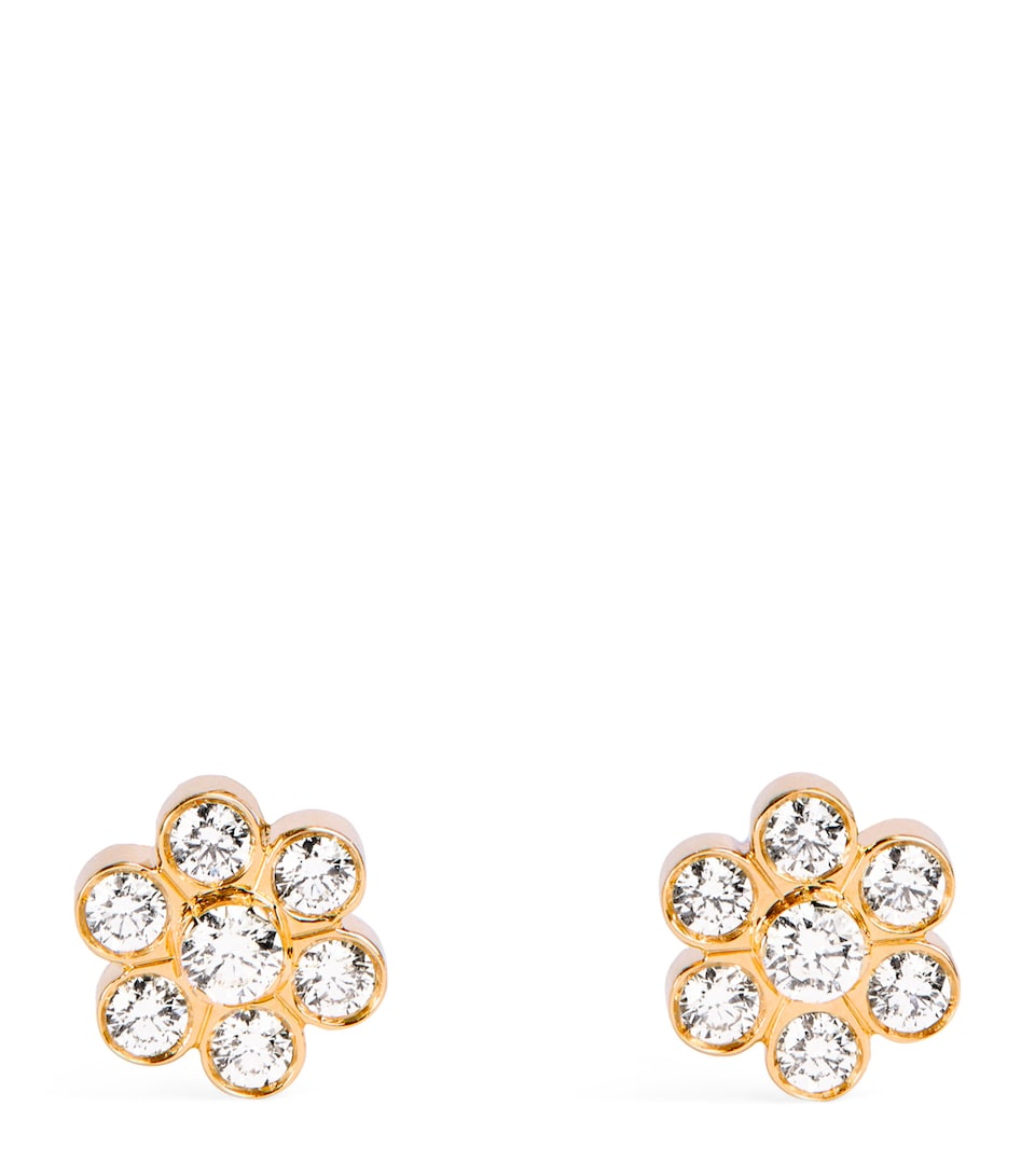 Yellow Gold and Diamond Fleur Stud Earrings