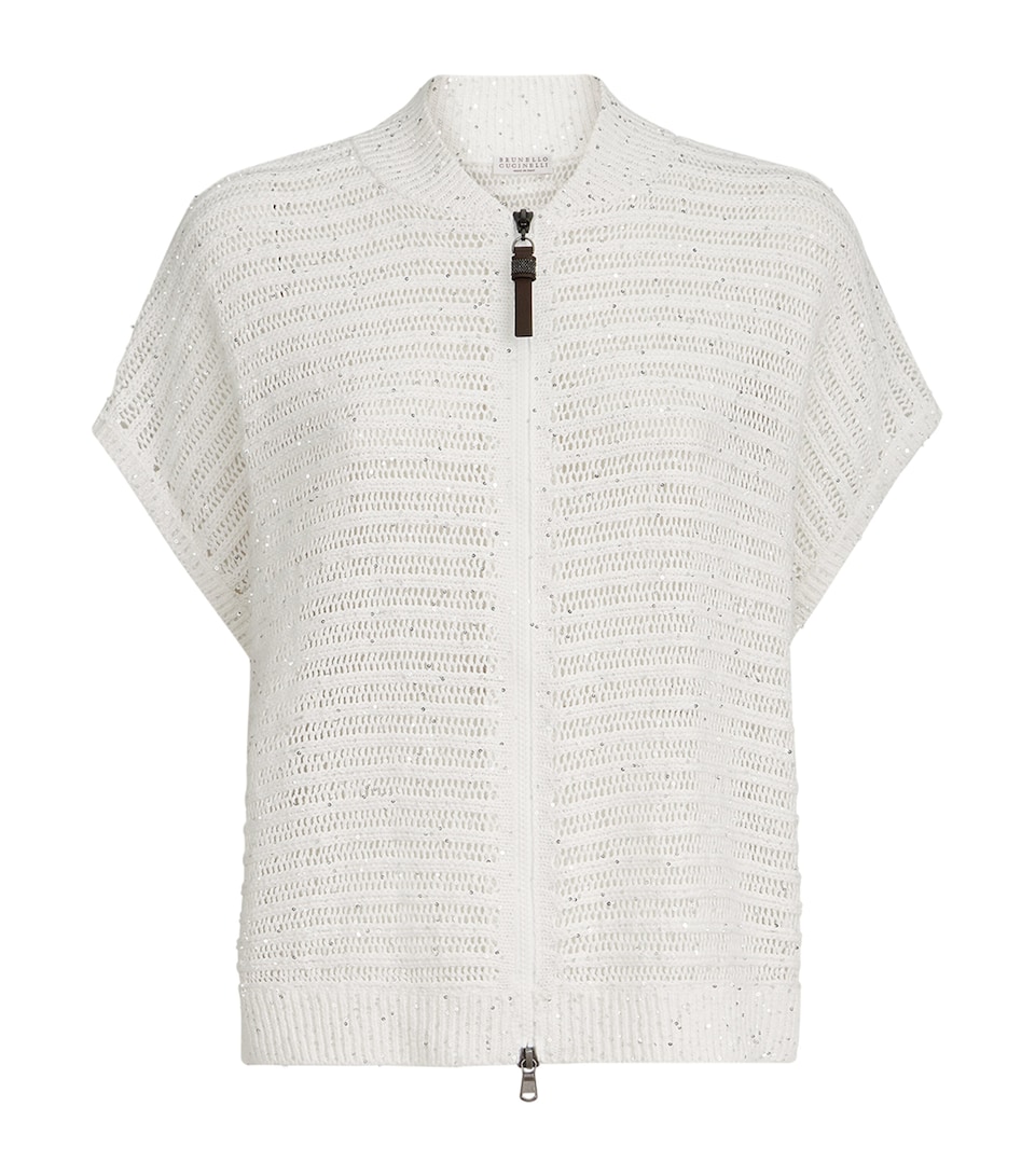 Brunello Cucinelli Womens Linen-Blend Cardigan Vest