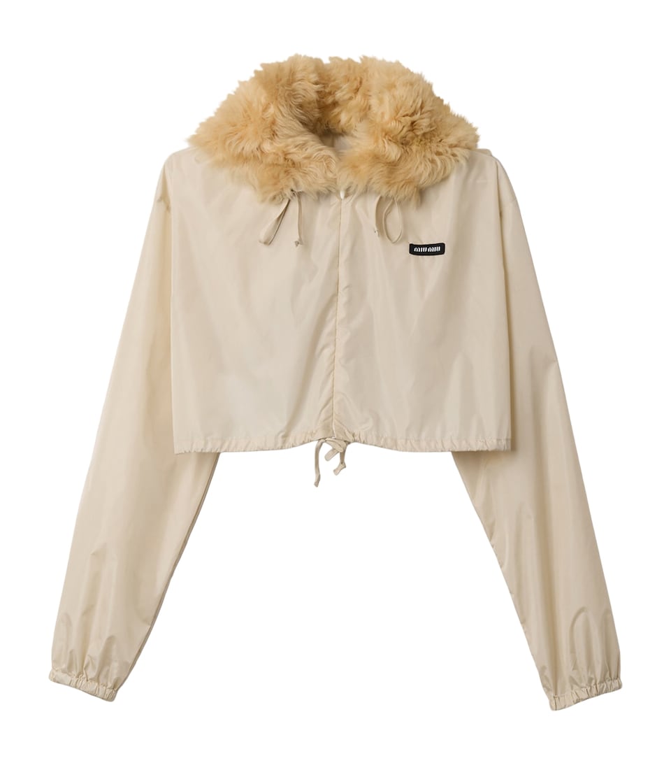 Miu Miu Womens Technical Fabric-Shearling Jacket Neutral