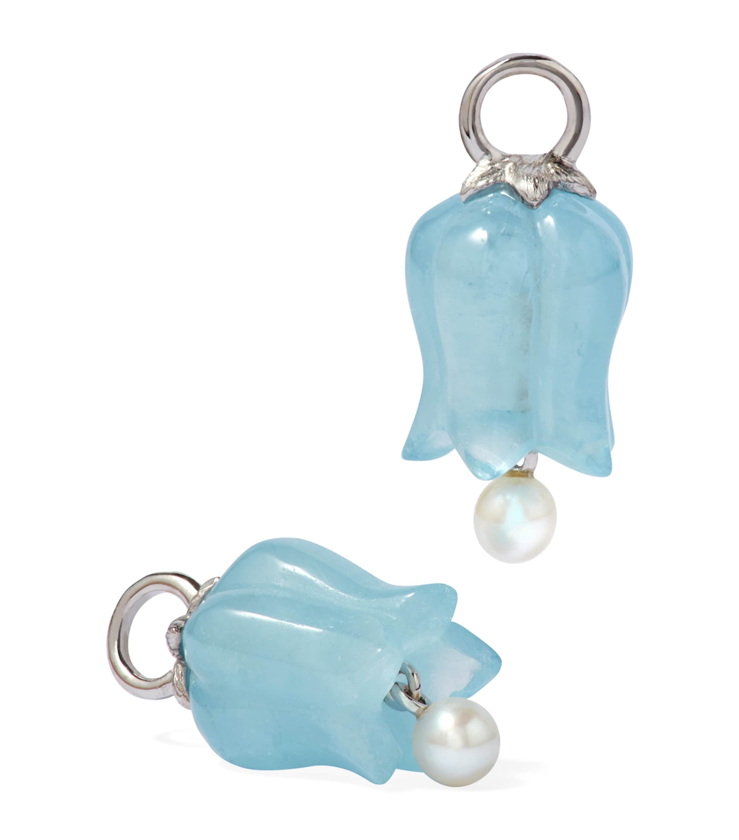 White Gold and Aquamarine Tulip Drop Earrings