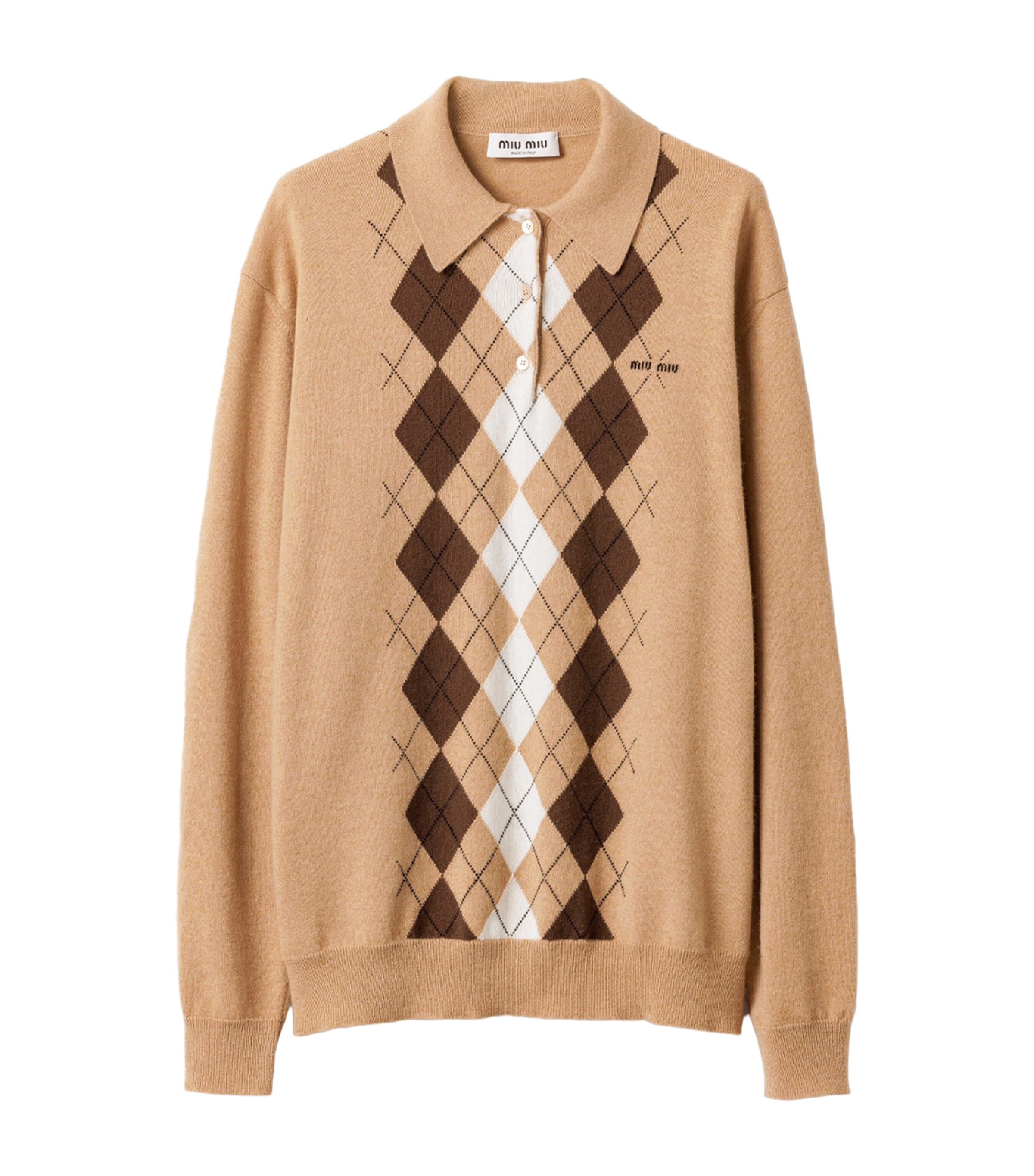 Cashmere Argyle Polo Sweater