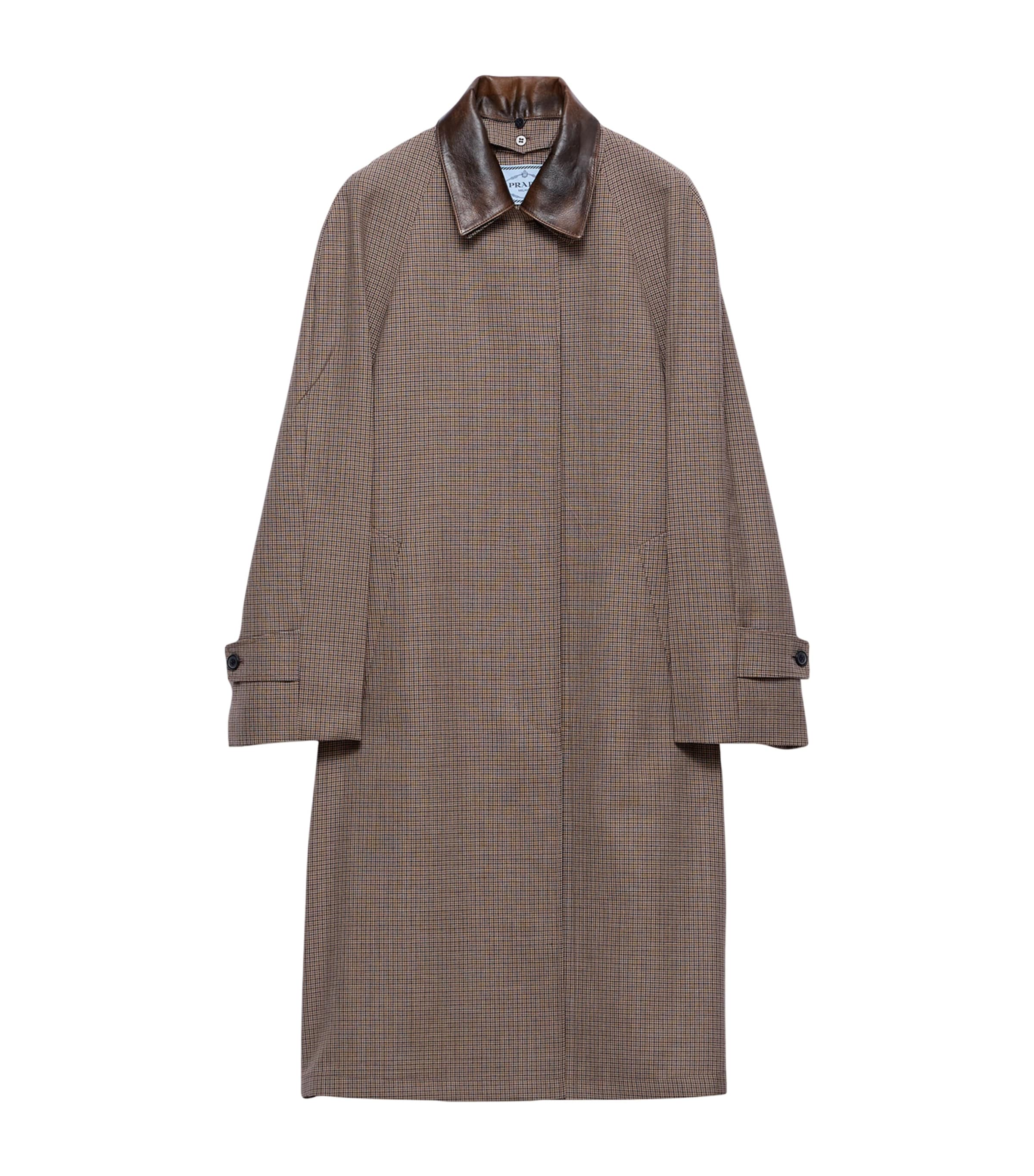 Prada Wool Houndstooth Coat Brown