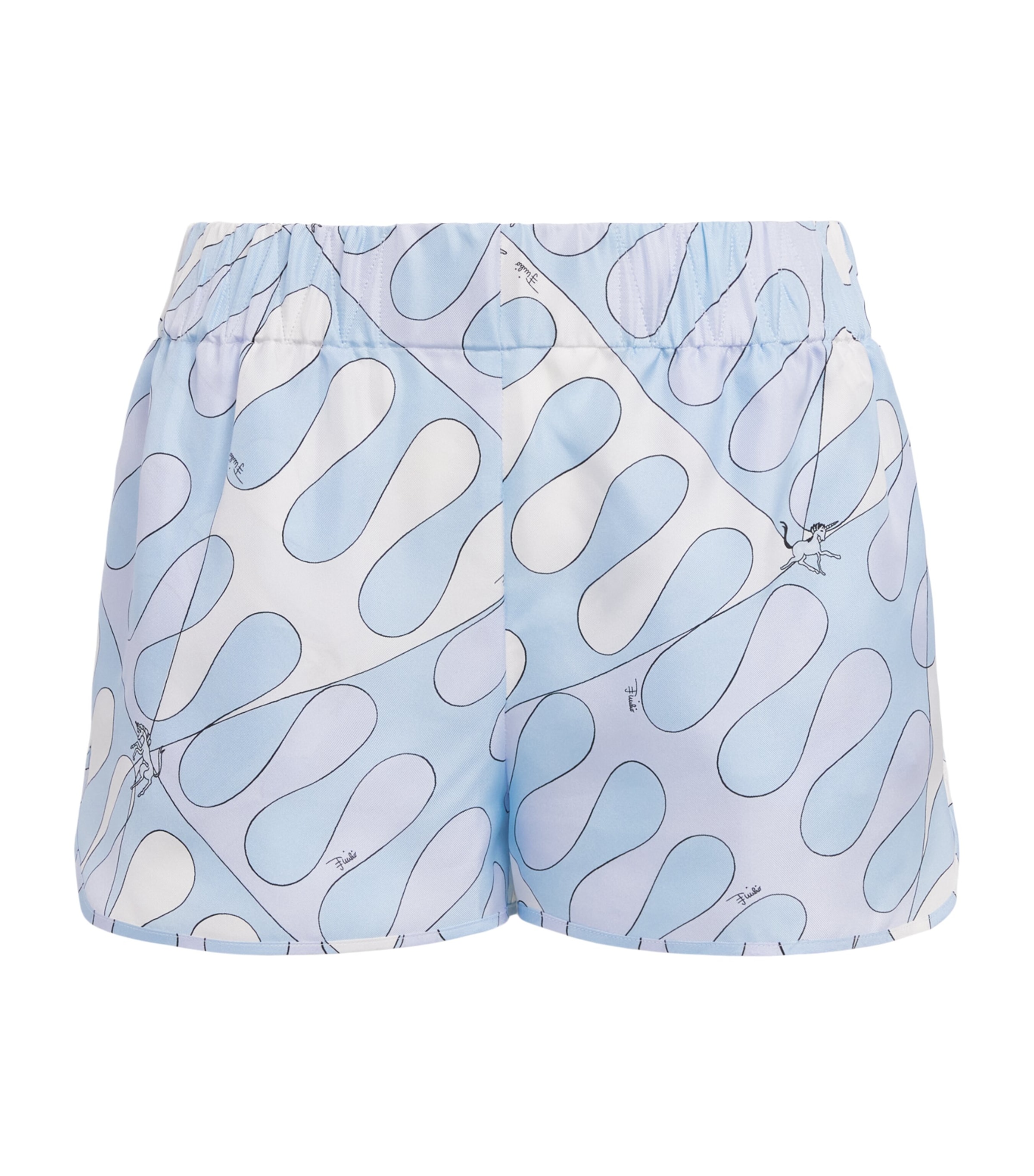 PUCCI Womens Silk Leocorno Print Shorts Light Blue