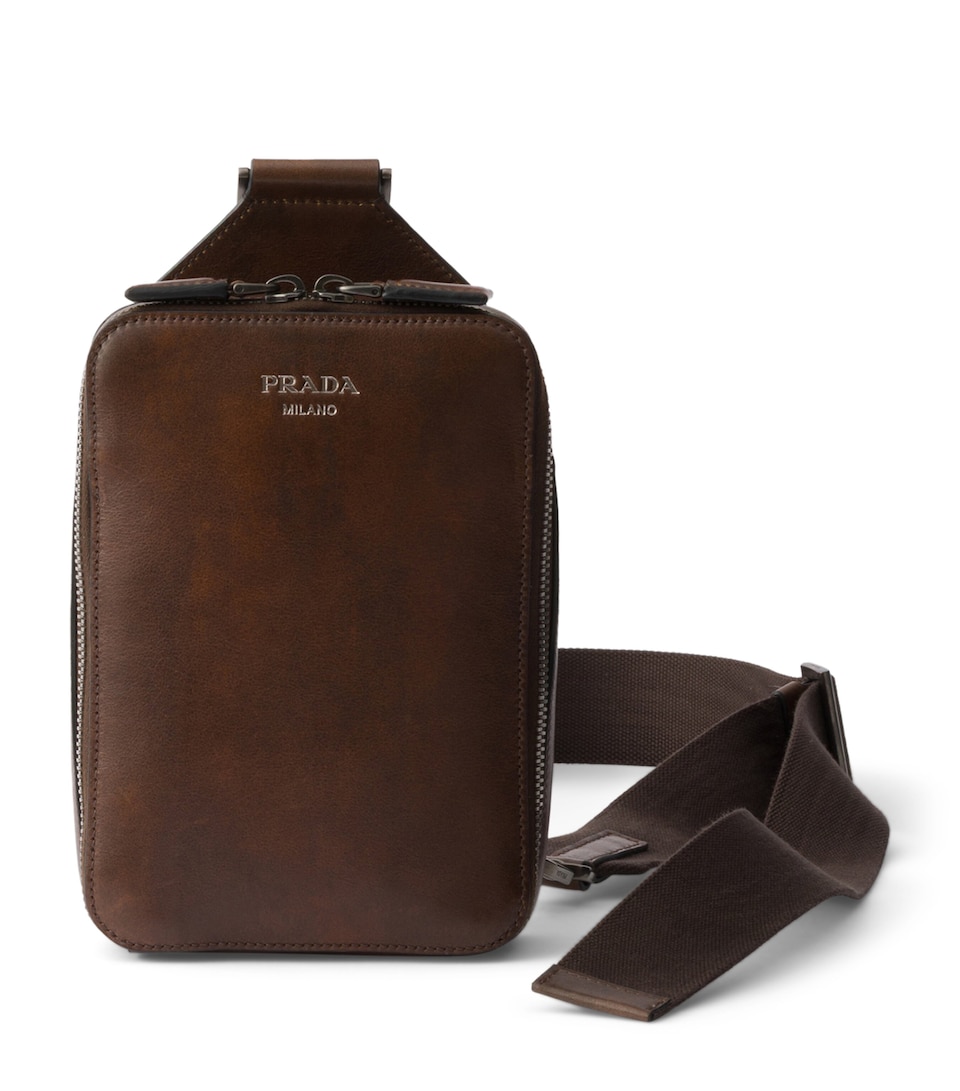Prada Leather Brique Cross-Body Bag Brown