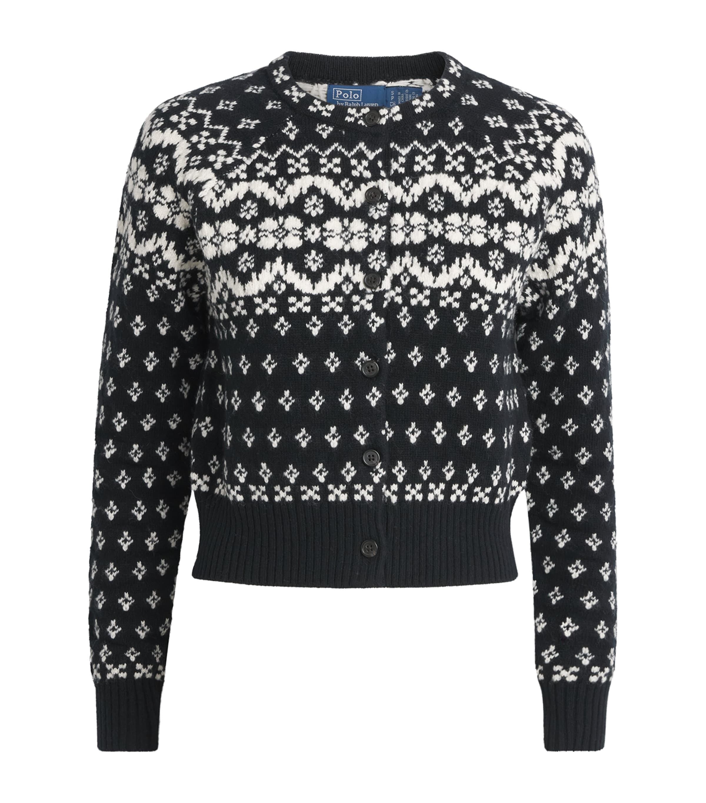 Polo Ralph Lauren Womens Wool-Blend Fair Isle Cardigan Black/cream