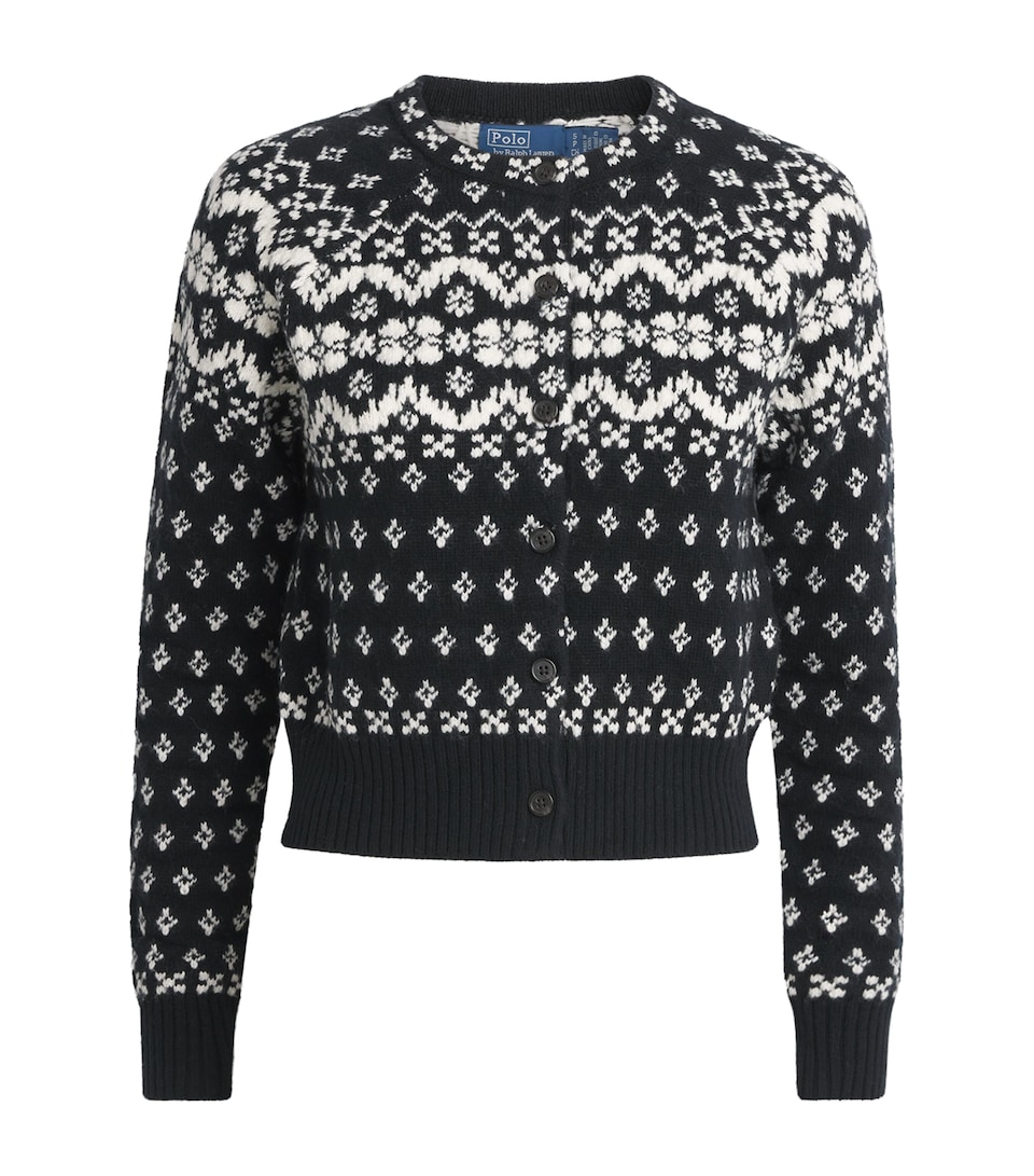 Polo Ralph Lauren Womens Wool-Blend Fair Isle Cardigan Black/cream