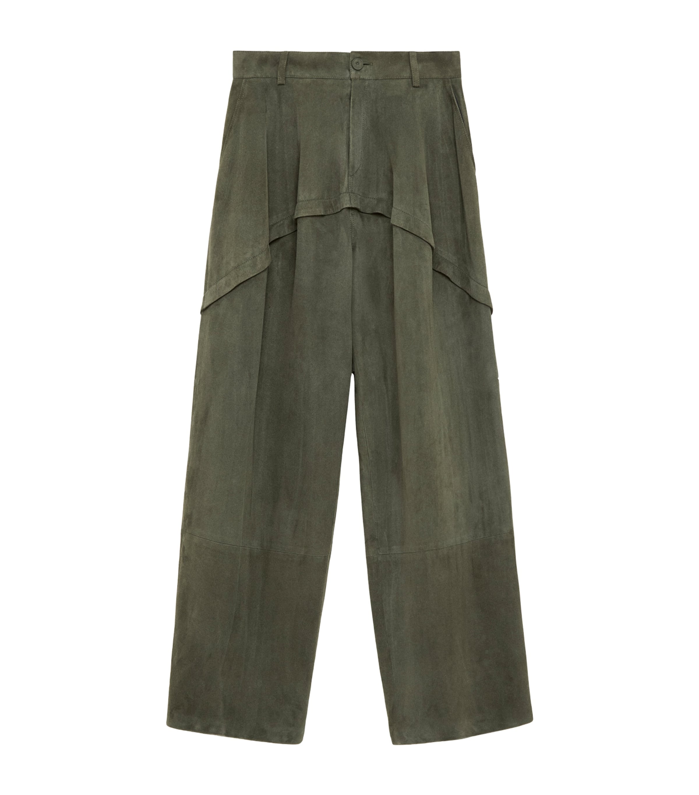 LOEWE Womens Suede Layered Trousers Khaki Green