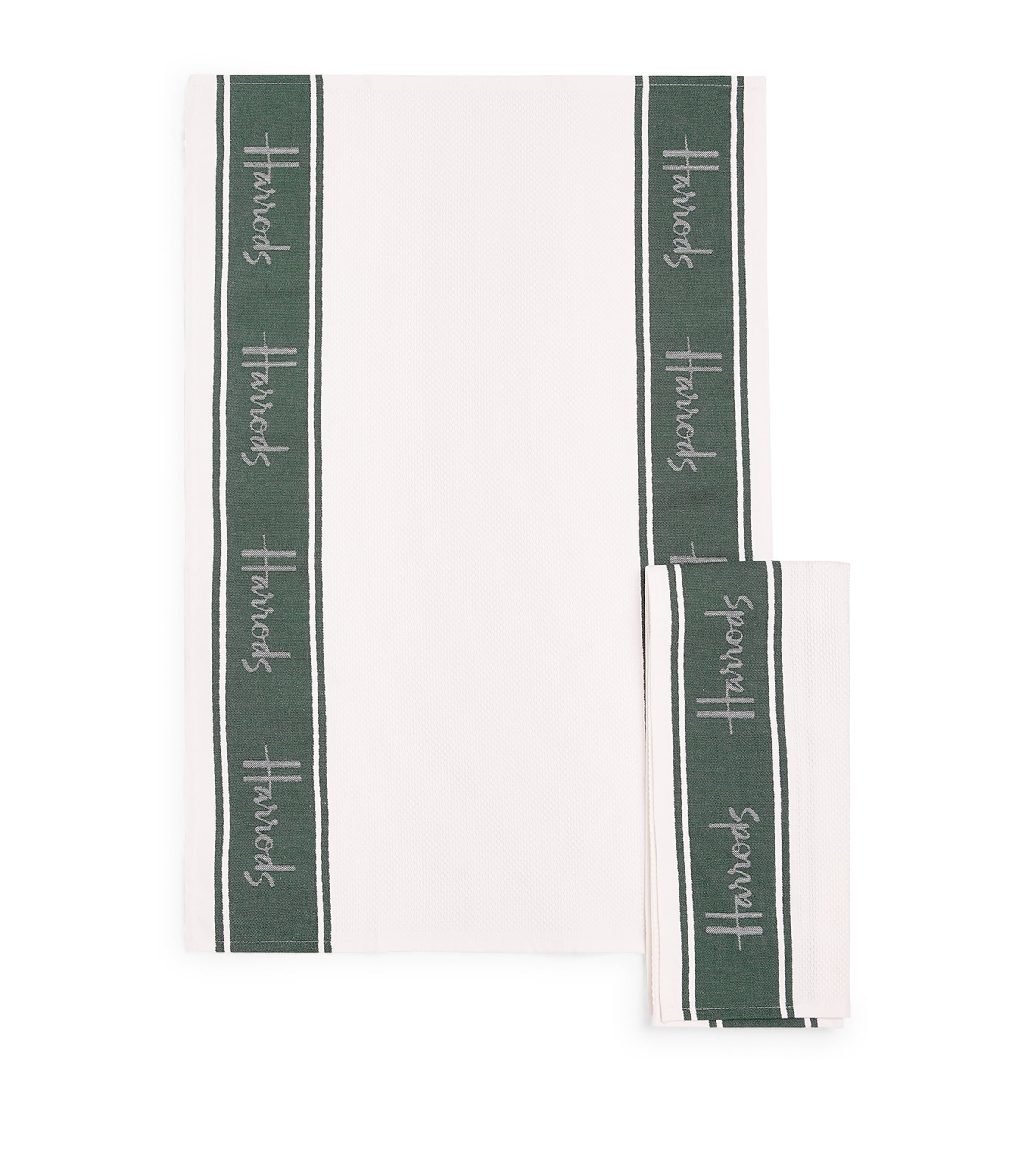 Harrods Set of 2 Stripe Tea Towels Green
