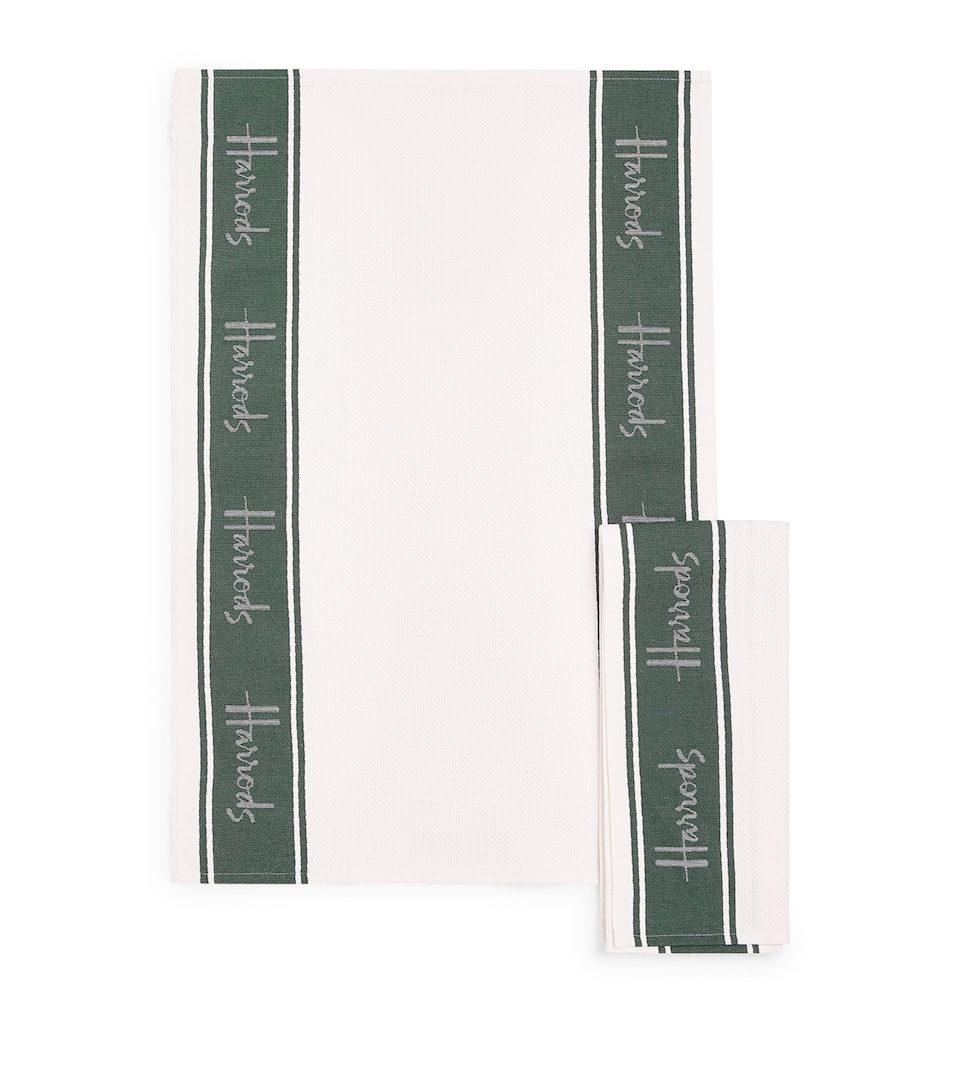 Harrods Set of 2 Stripe Tea Towels Green