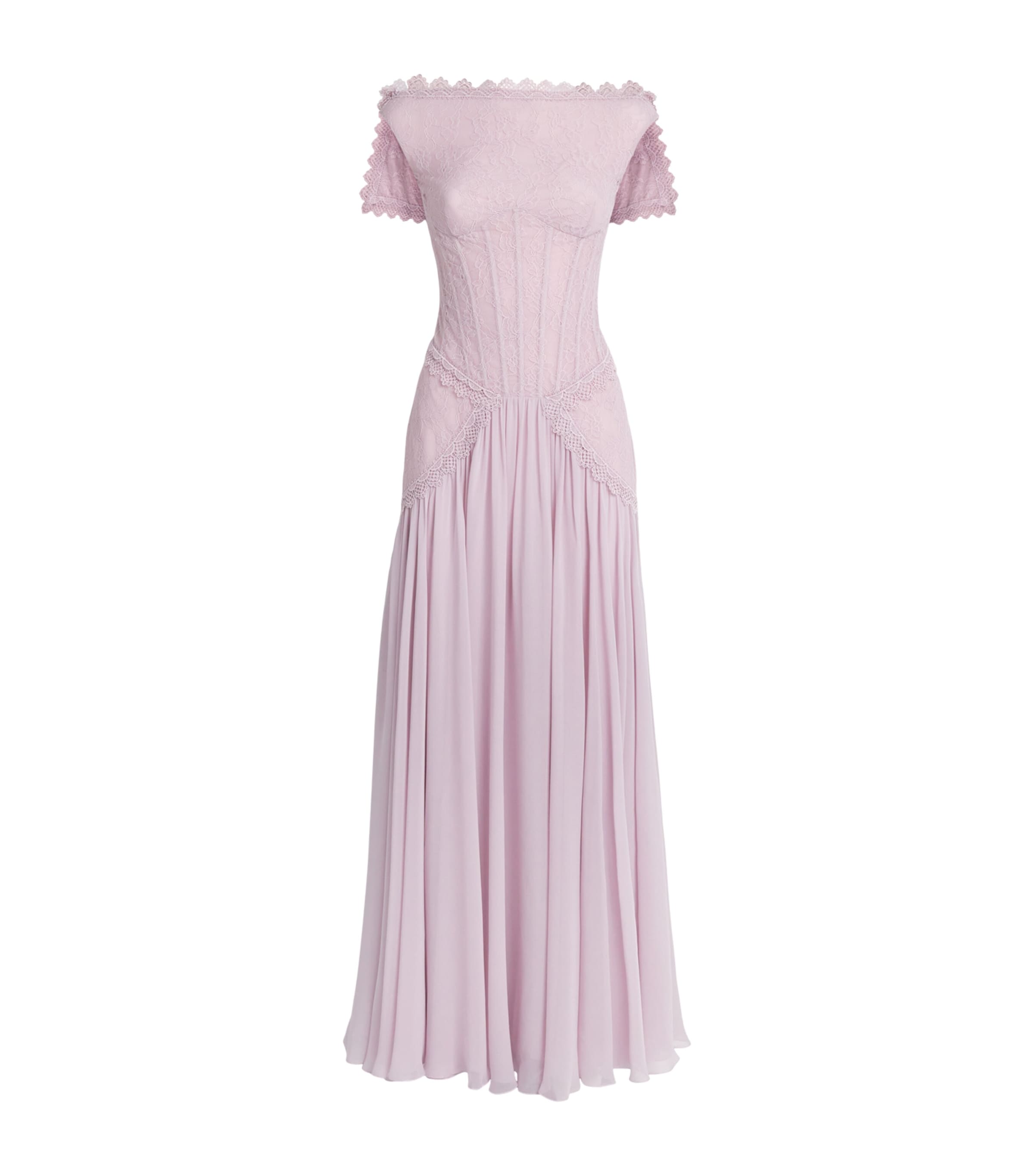 GEORGES HOBEIKA Womens Silk-Blend Lace-Trim Gown Tpg Ice Pink