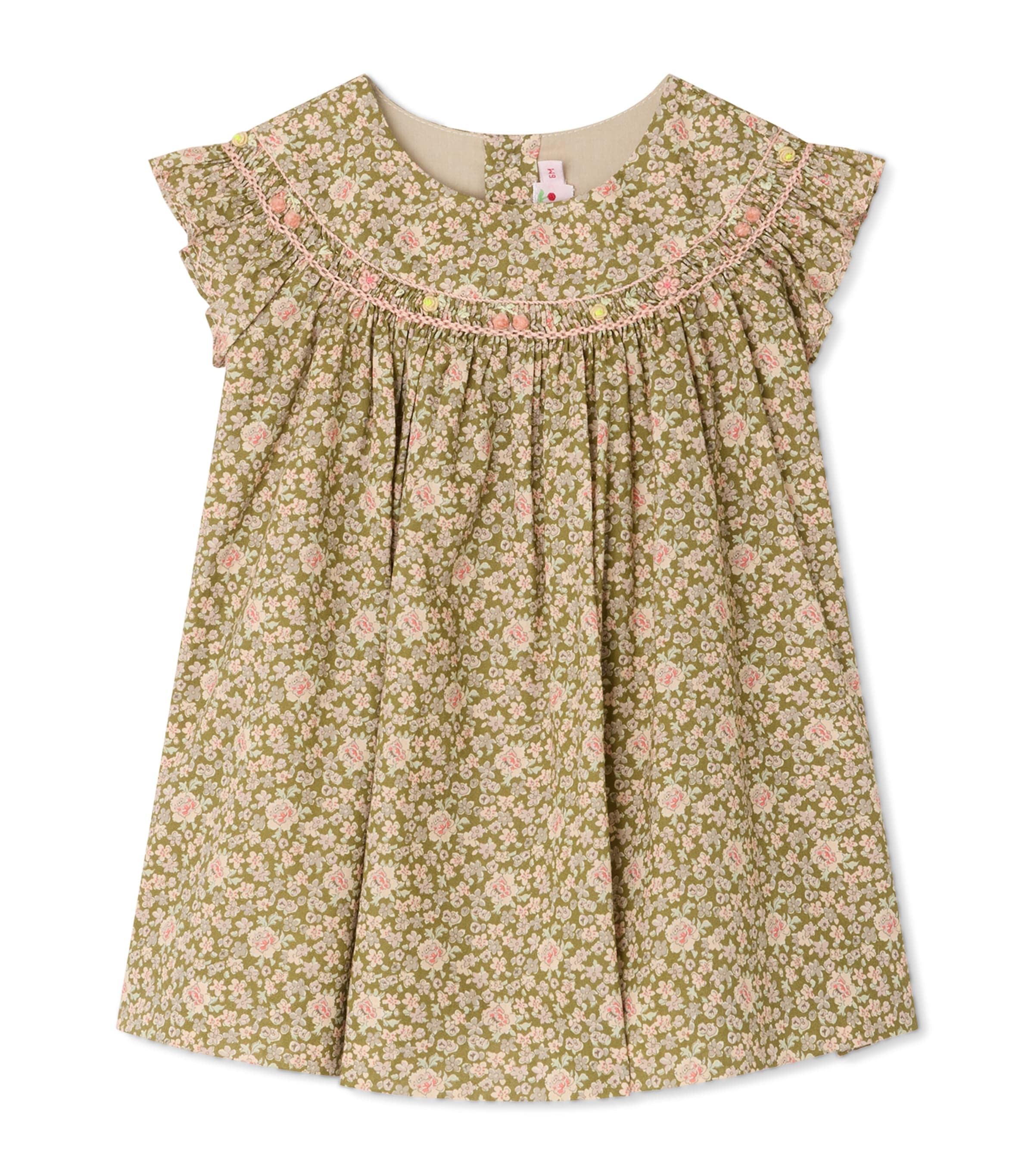 Bonpoint Organic Cotton Amantine Dress (6-18 Months) Fleurs Tilleul