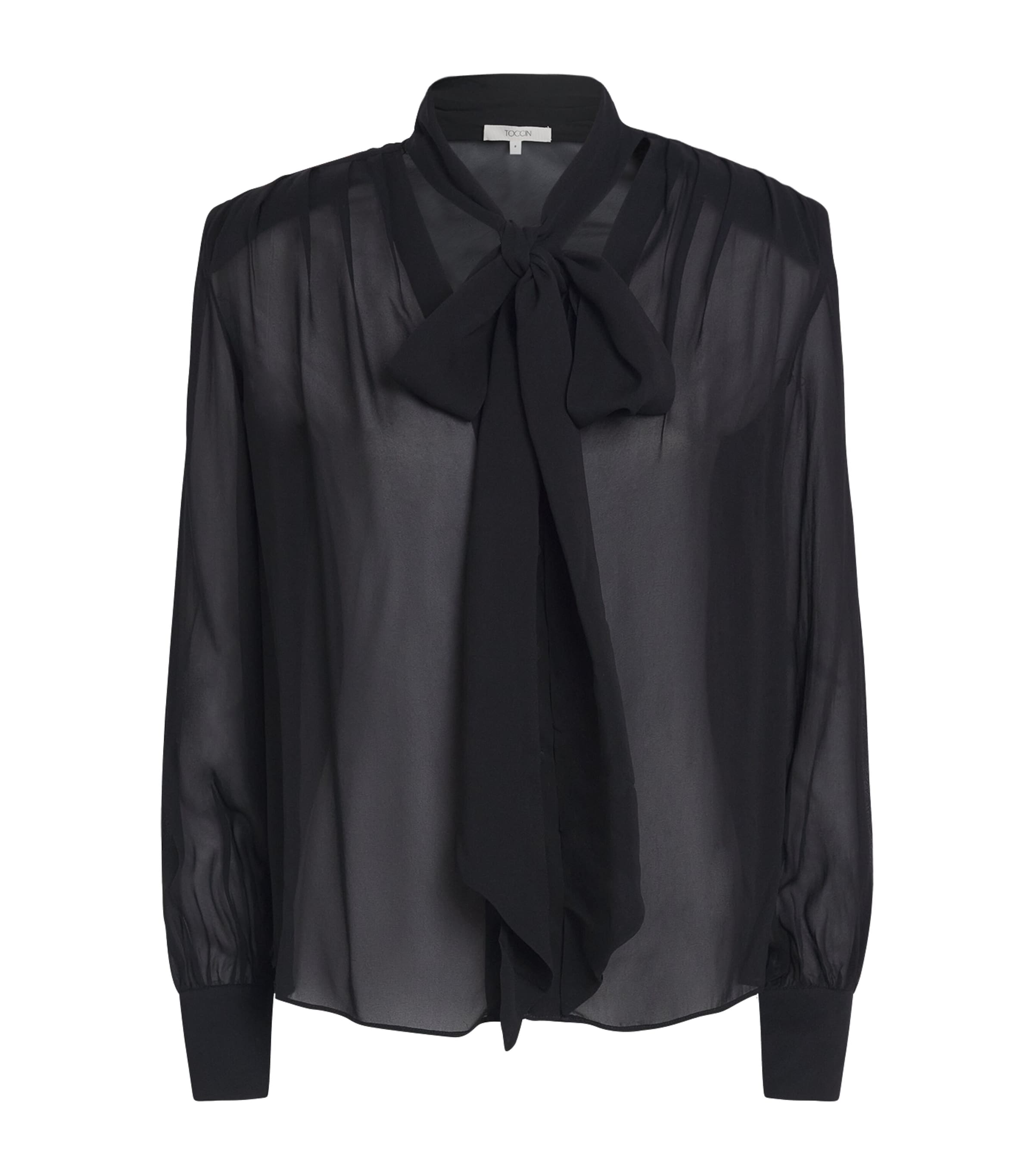 Toccin Womens Chiffon Tie-Neck Kaila Blouse Jet