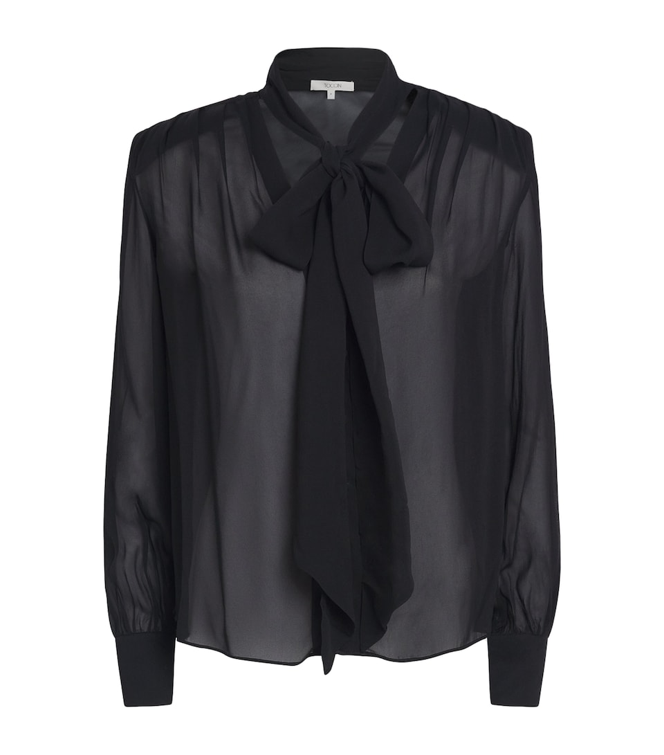 Toccin Womens Chiffon Tie-Neck Kaila Blouse Jet
