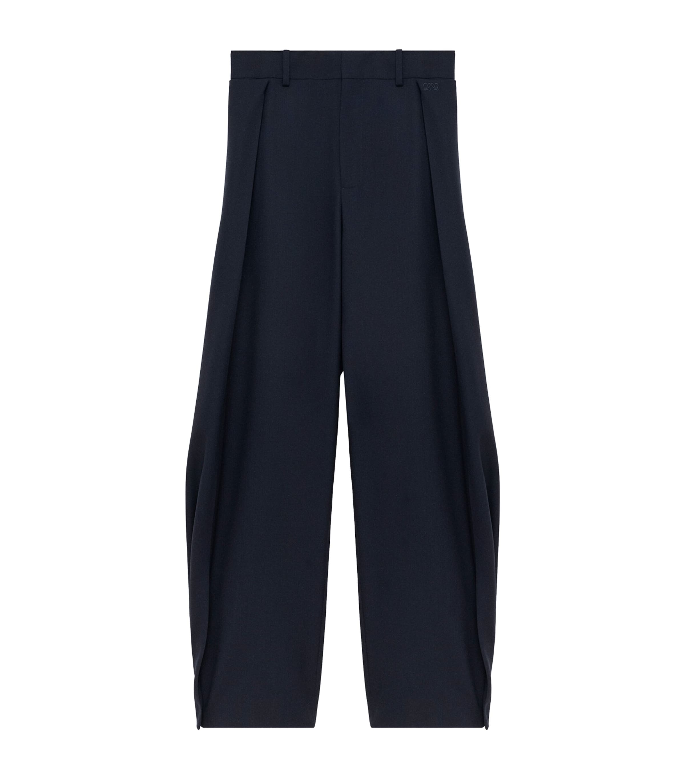 LOEWE Womens Wool-Blend Pleated Trousers Navy Blue
