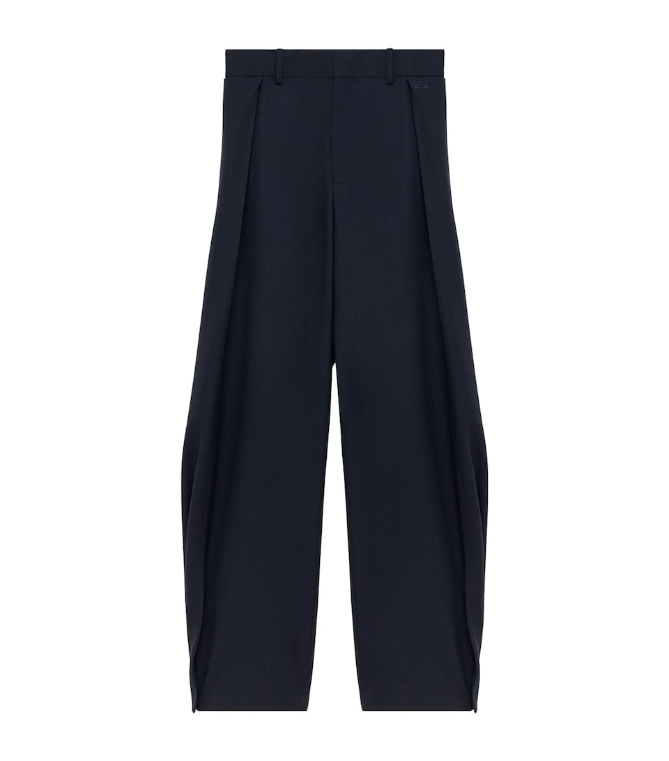 LOEWE Womens Wool-Blend Pleated Trousers Navy Blue