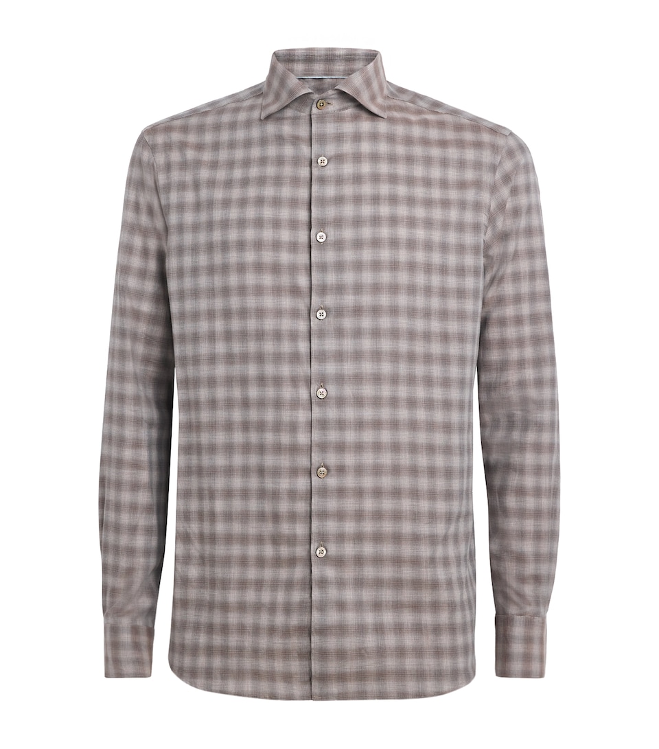 Canali Mens Cotton Blurred Check Shirt Multi