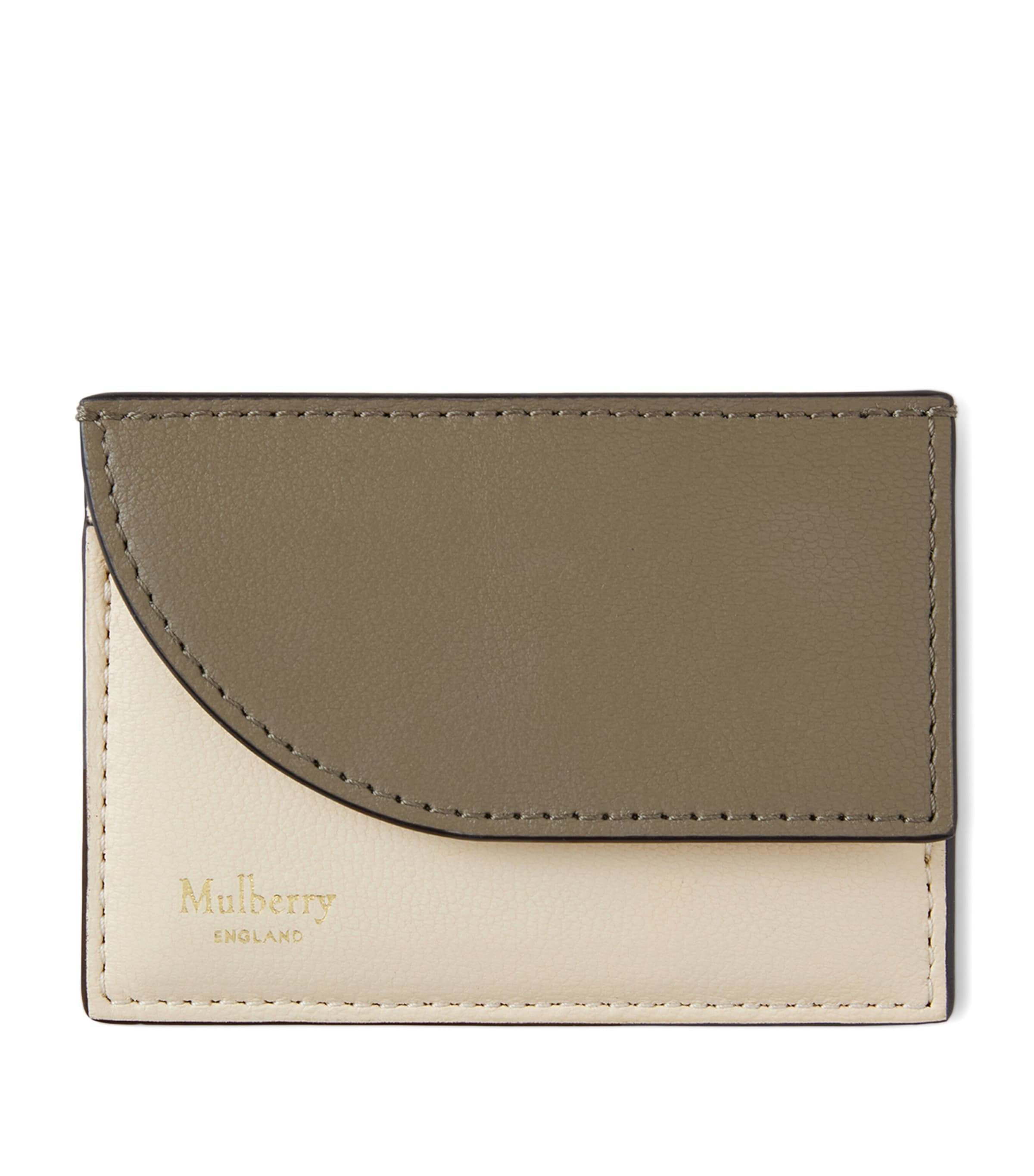 Mulberry Leather Compact Card Holder Eggshell Linen Green