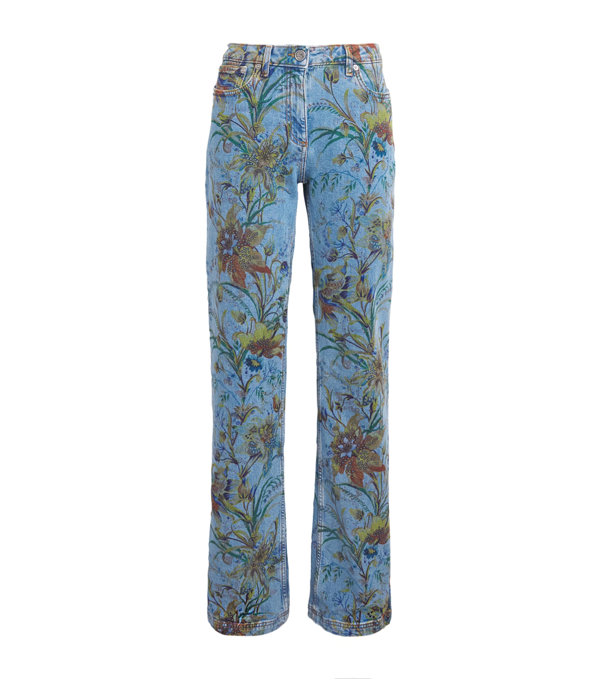 Etro Womens Floral Flare Jeans Prnt/pl Blu Bs