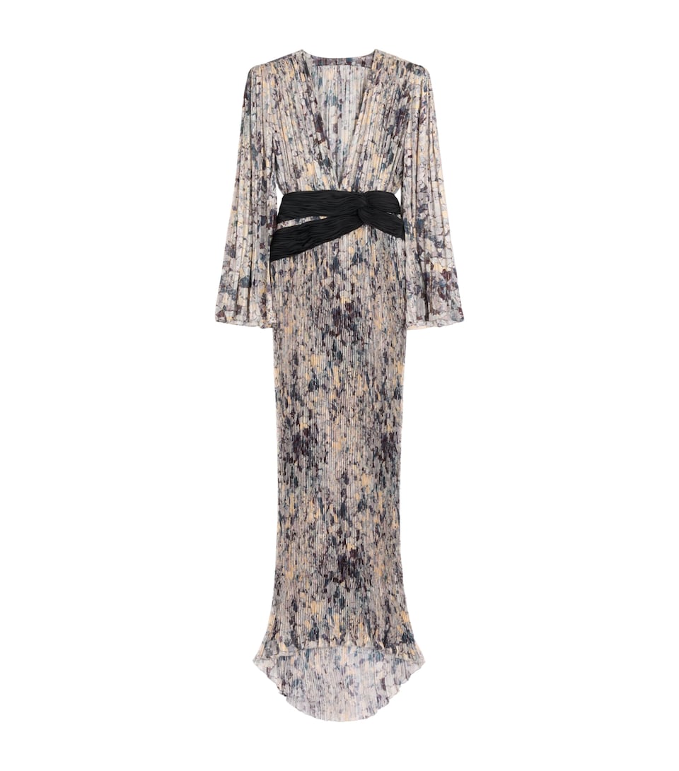 Valentino Womens Silk Printed Pleated Gown