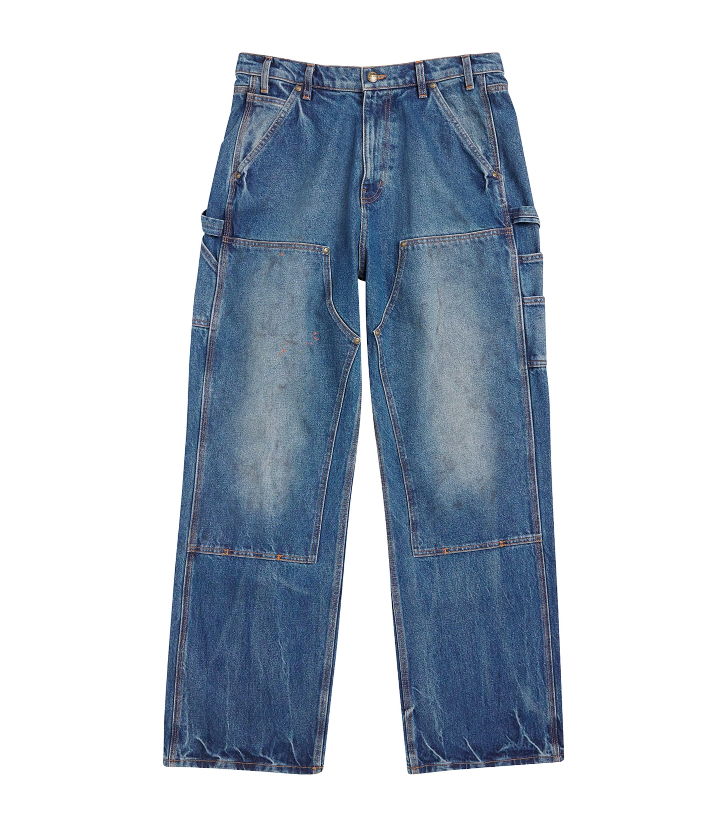 Stonewash Double-Knee Wide-Leg Jeans