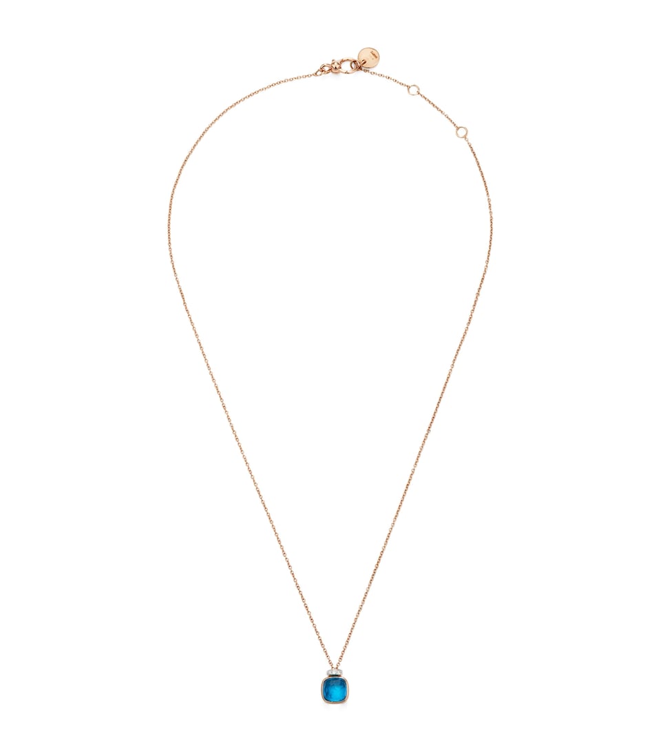 Mixed Gold, Blue Topaz and Diamond Nudo Necklace